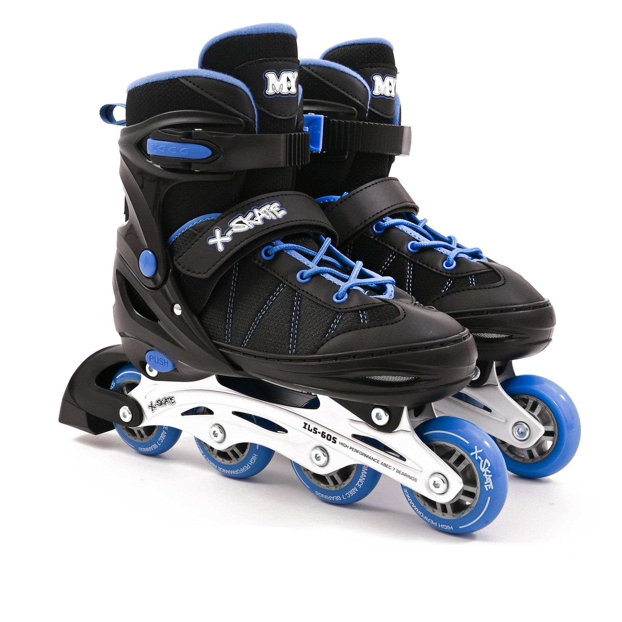 Planet Direct Boys M.y X-Skate Adjustable Inline Roller Skates With B - Blue - Medium