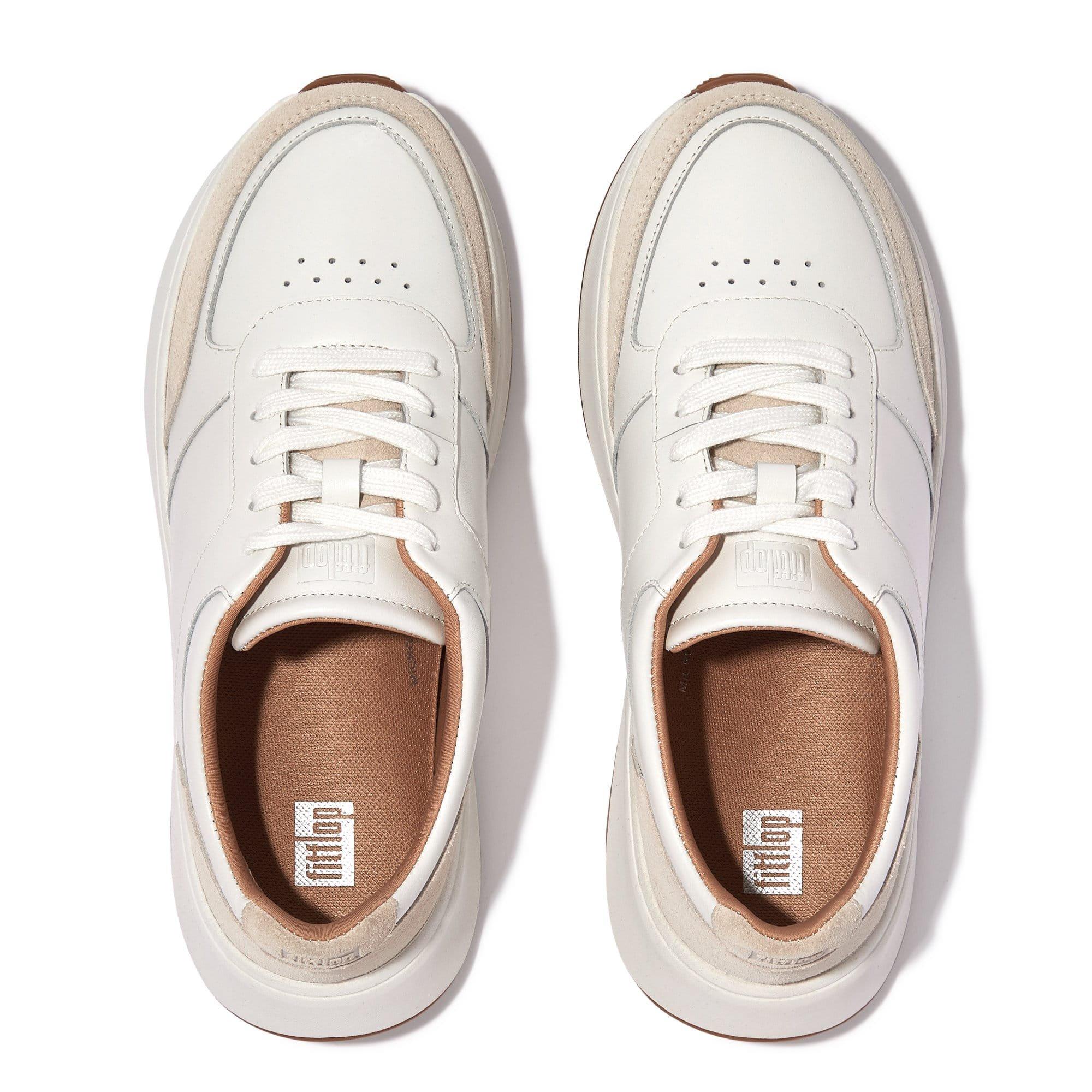 White - Fitflop - F-Mode Leather/Suede Flatform Trainers - 2