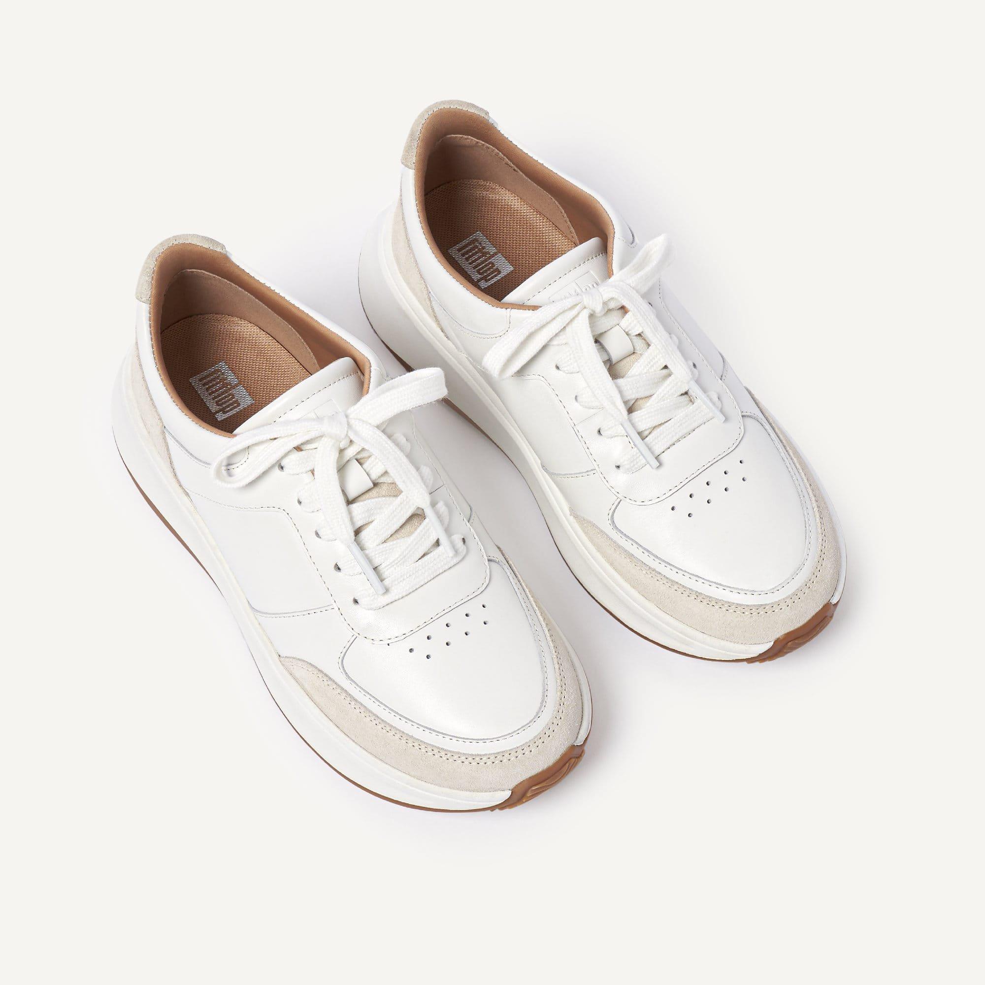 White - Fitflop - F-Mode Leather/Suede Flatform Trainers - 3