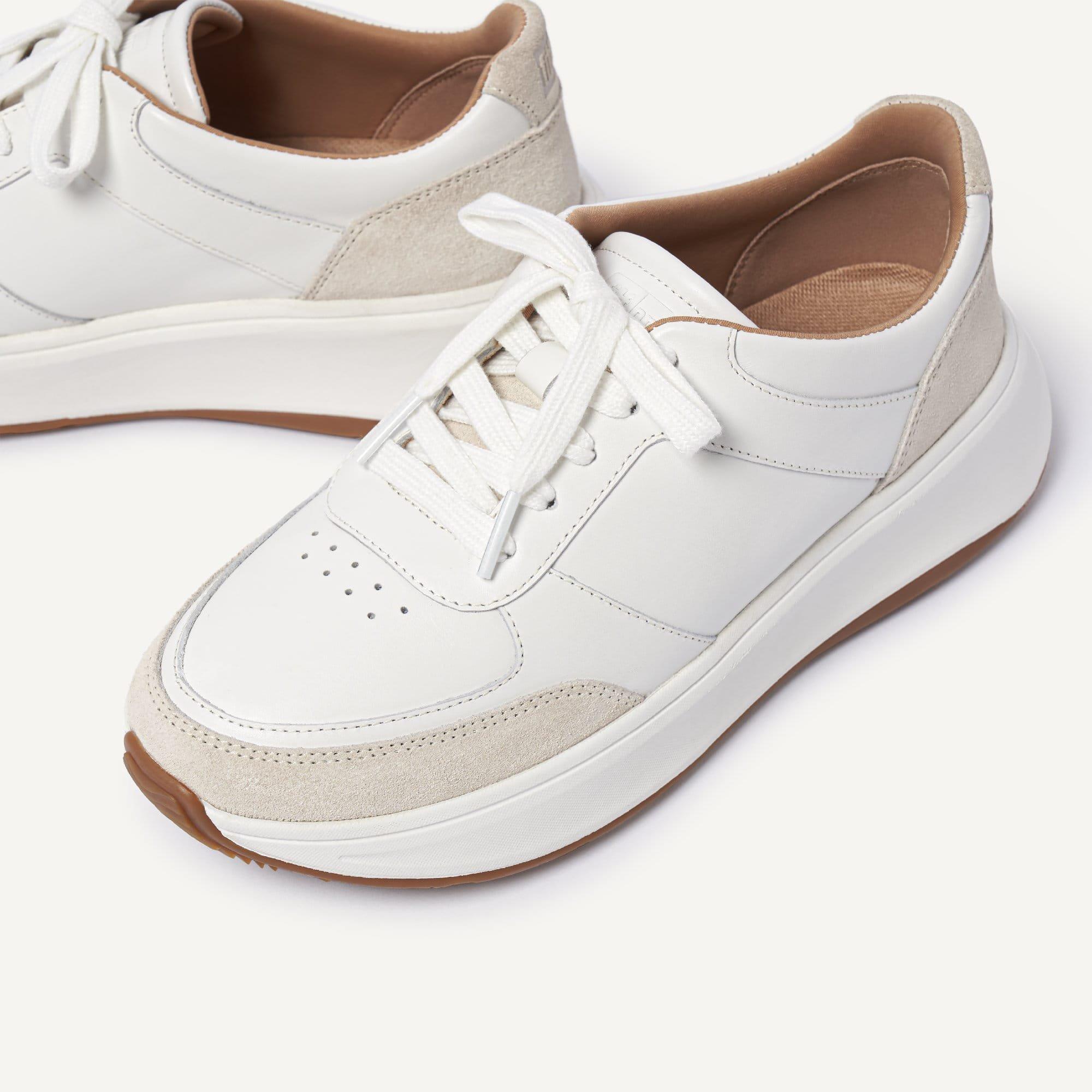 White - Fitflop - F-Mode Leather/Suede Flatform Trainers - 4