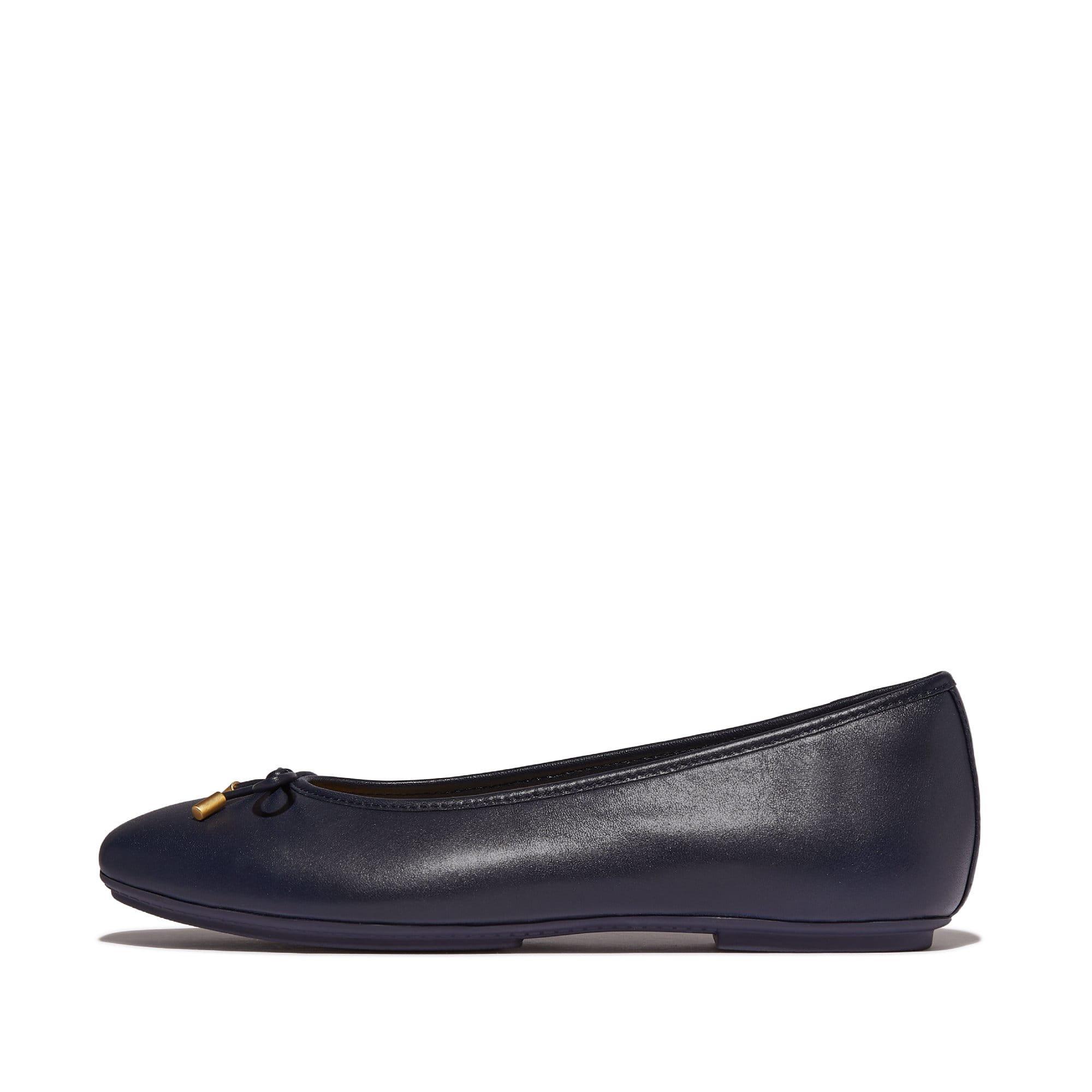 Navy - Fitflop - Delicato Bow Soft Leather Slippers - 1