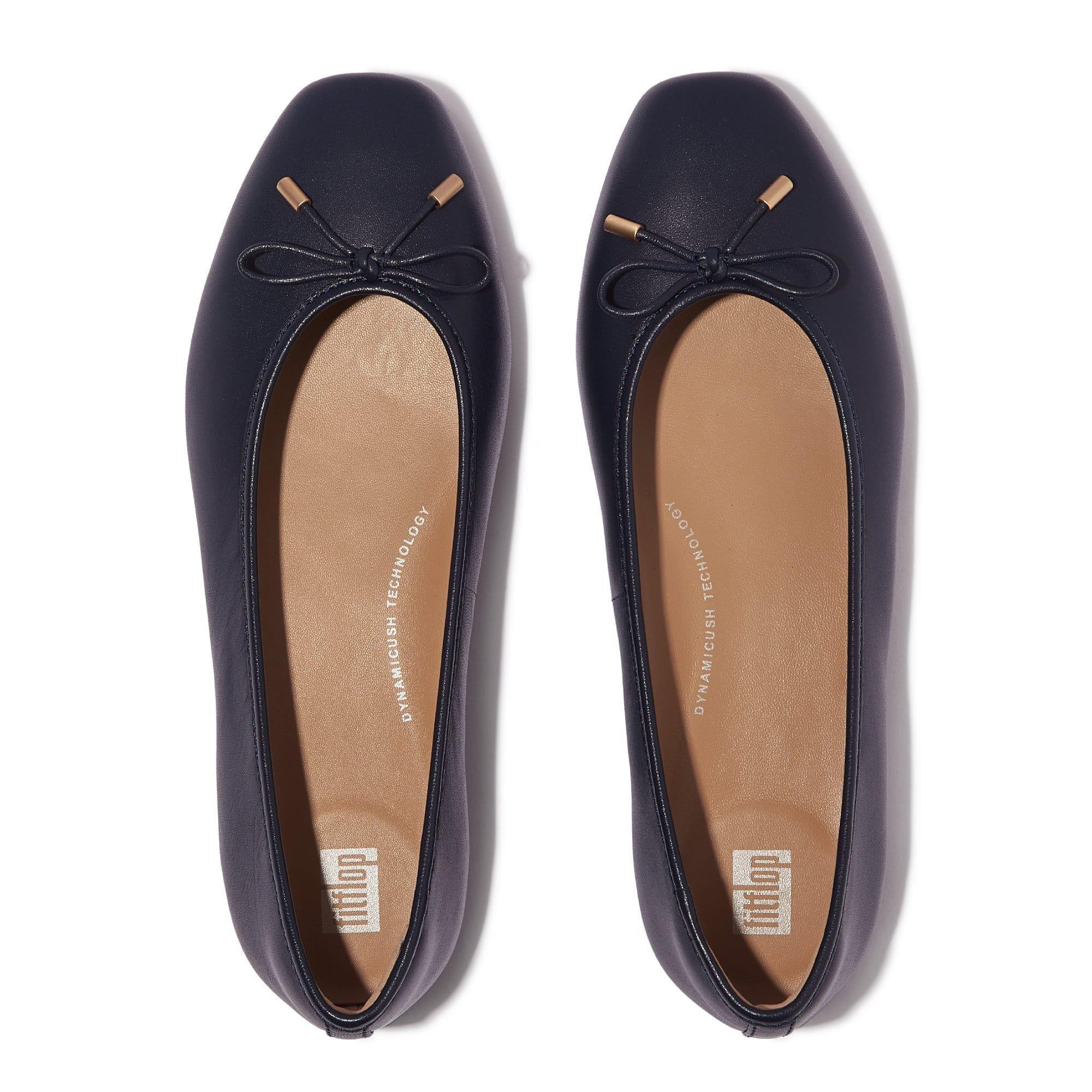 Navy - Fitflop - Delicato Bow Soft Leather Slippers - 3