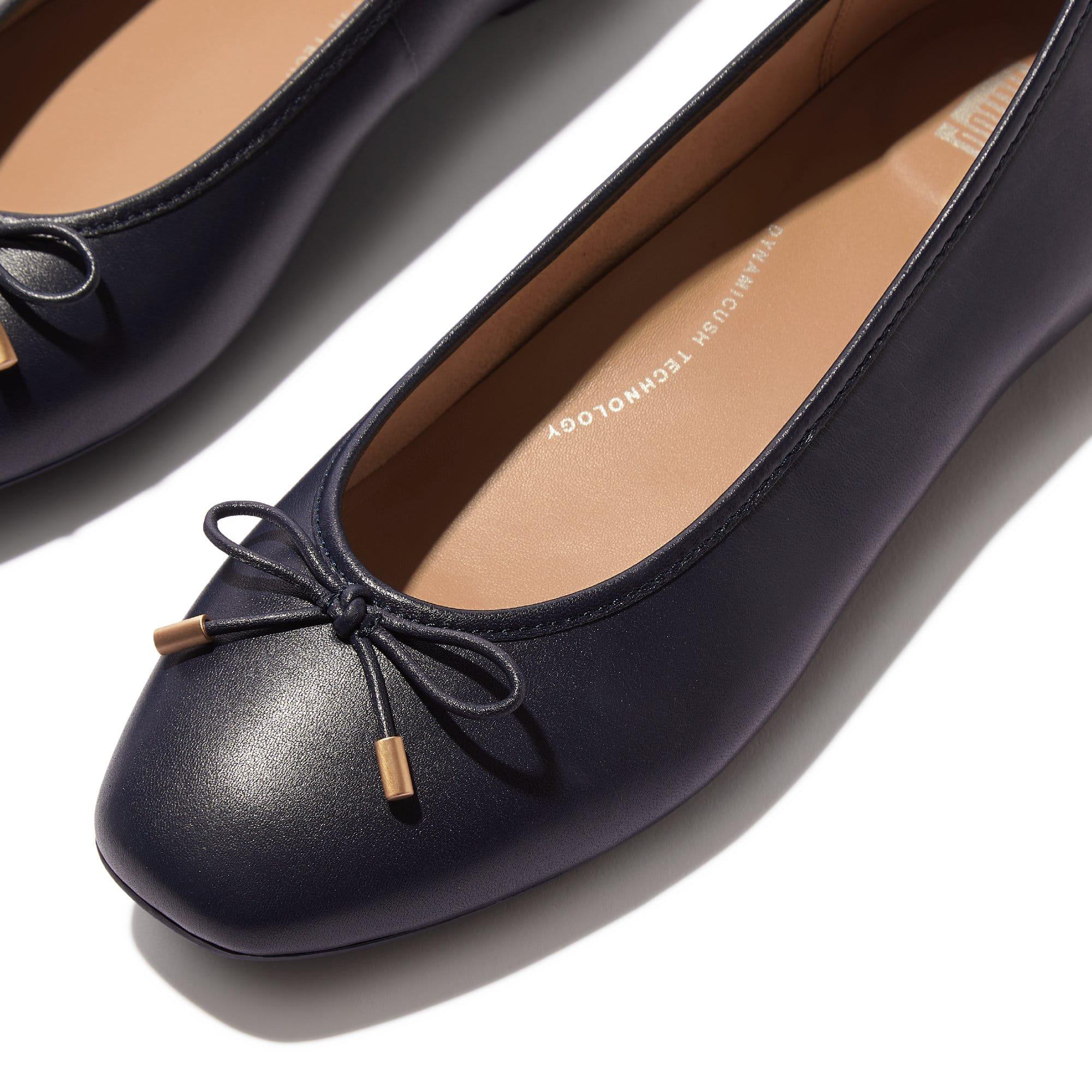 Navy - Fitflop - Delicato Bow Soft Leather Slippers - 5