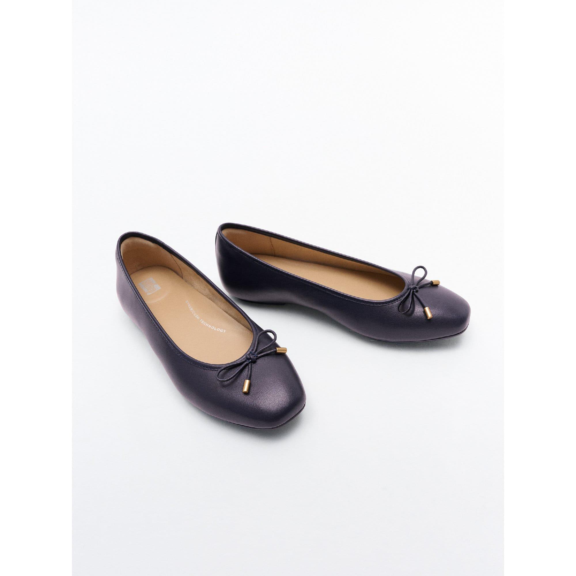 Navy - Fitflop - Delicato Bow Soft Leather Slippers - 6