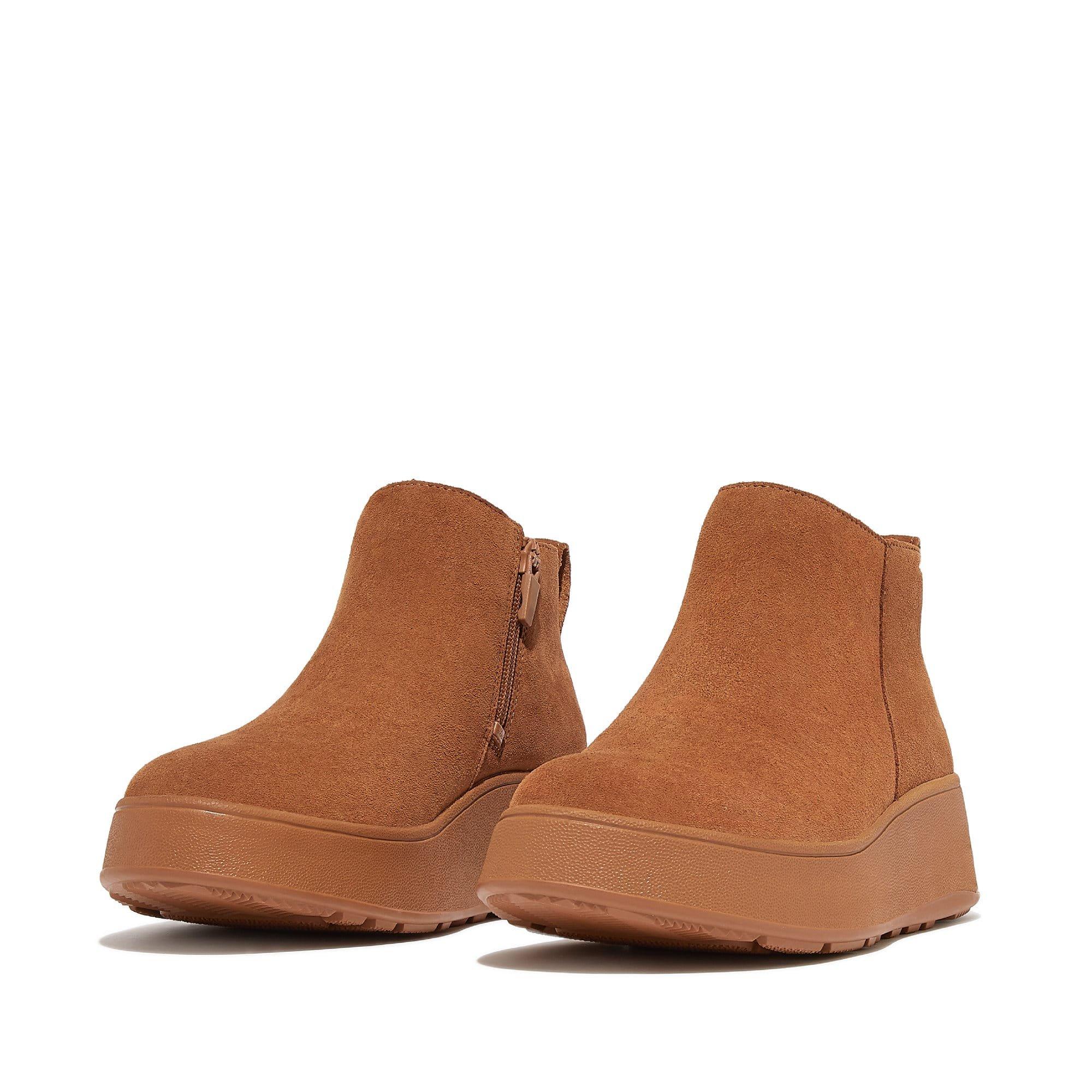 Tan - FitFlop - F-Mode Suede Flatform Zip Ankle Boots - 2