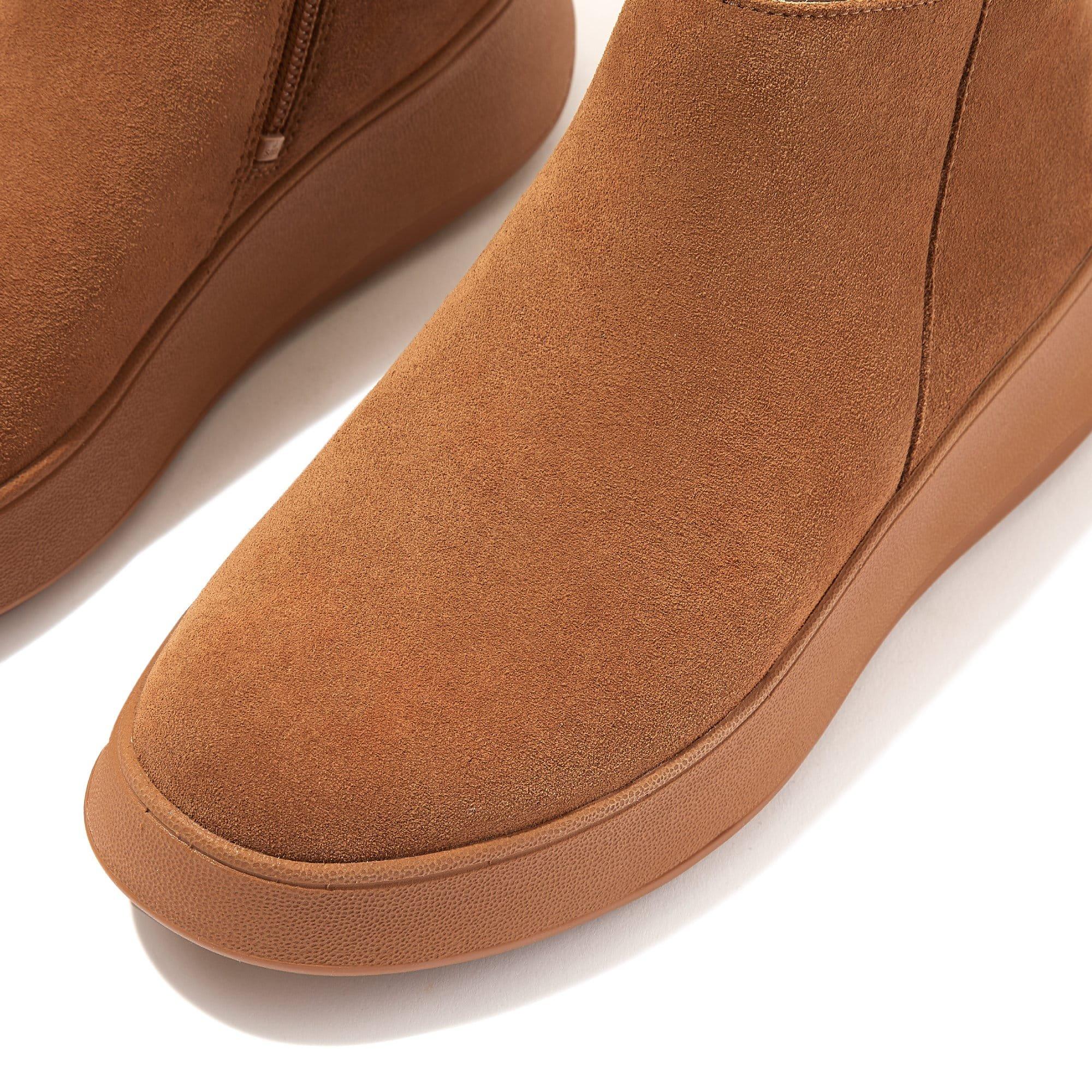 Tan - FitFlop - F-Mode Suede Flatform Zip Ankle Boots - 4