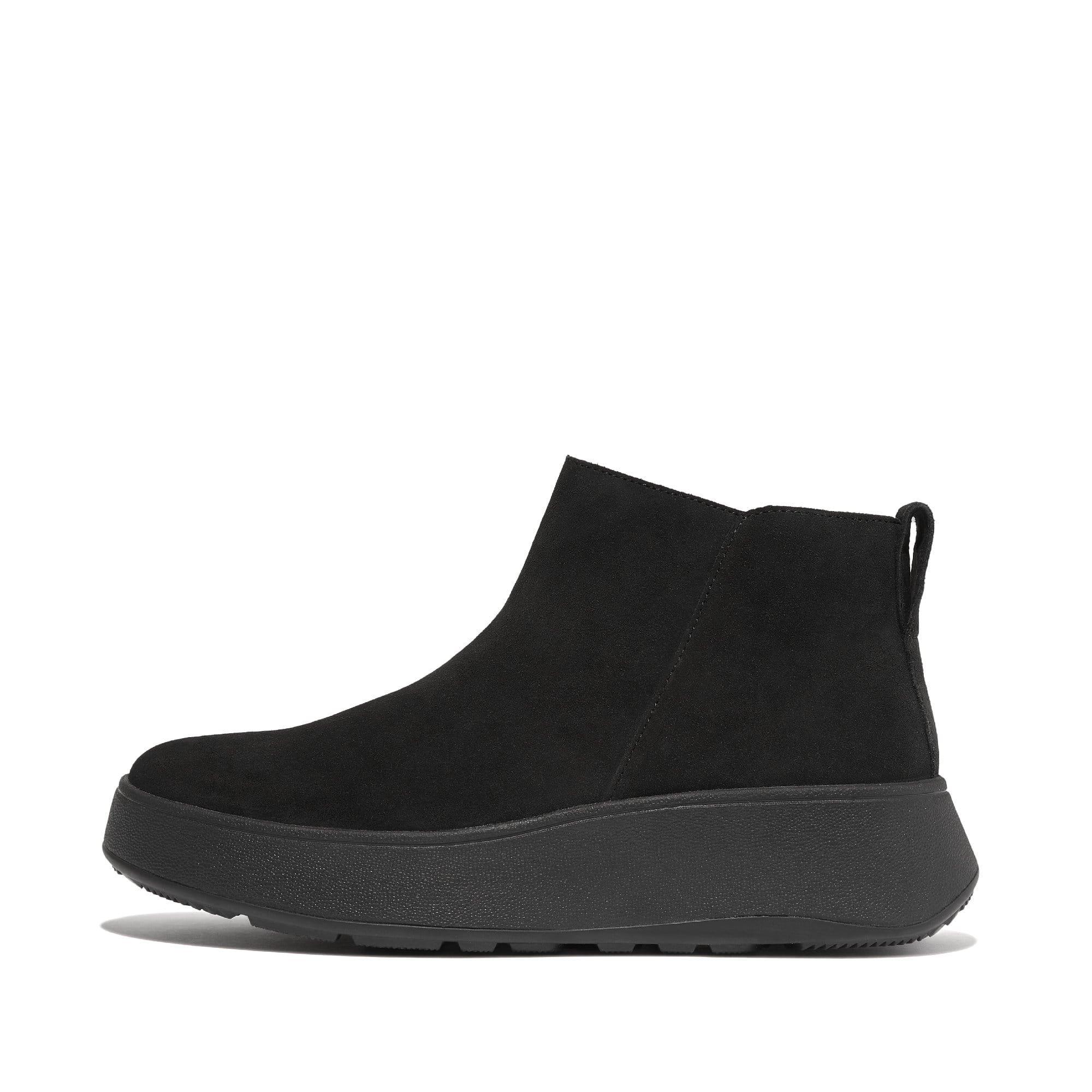 Black - Fitflop - F-Mode Suede Flatform Zip Ankle Boots - 1