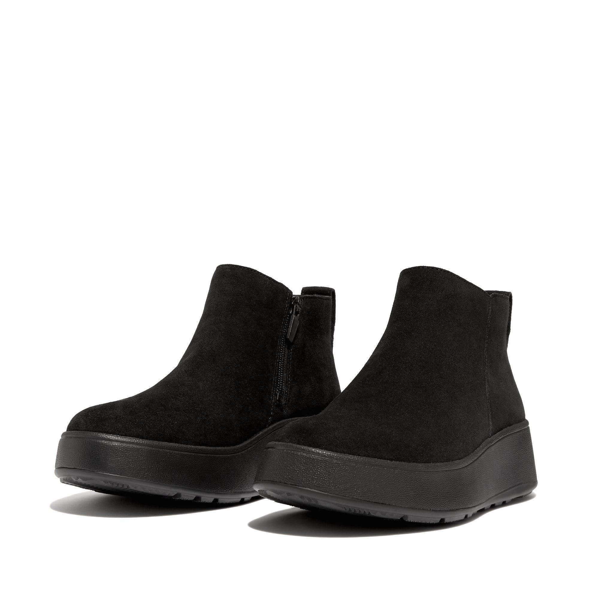 Black - Fitflop - F-Mode Suede Flatform Zip Ankle Boots - 2