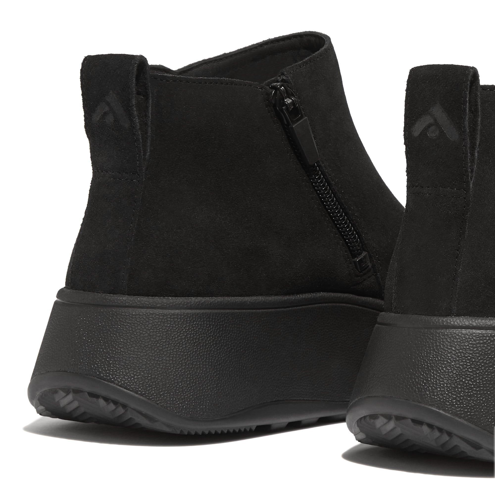 Black - Fitflop - F-Mode Suede Flatform Zip Ankle Boots - 3