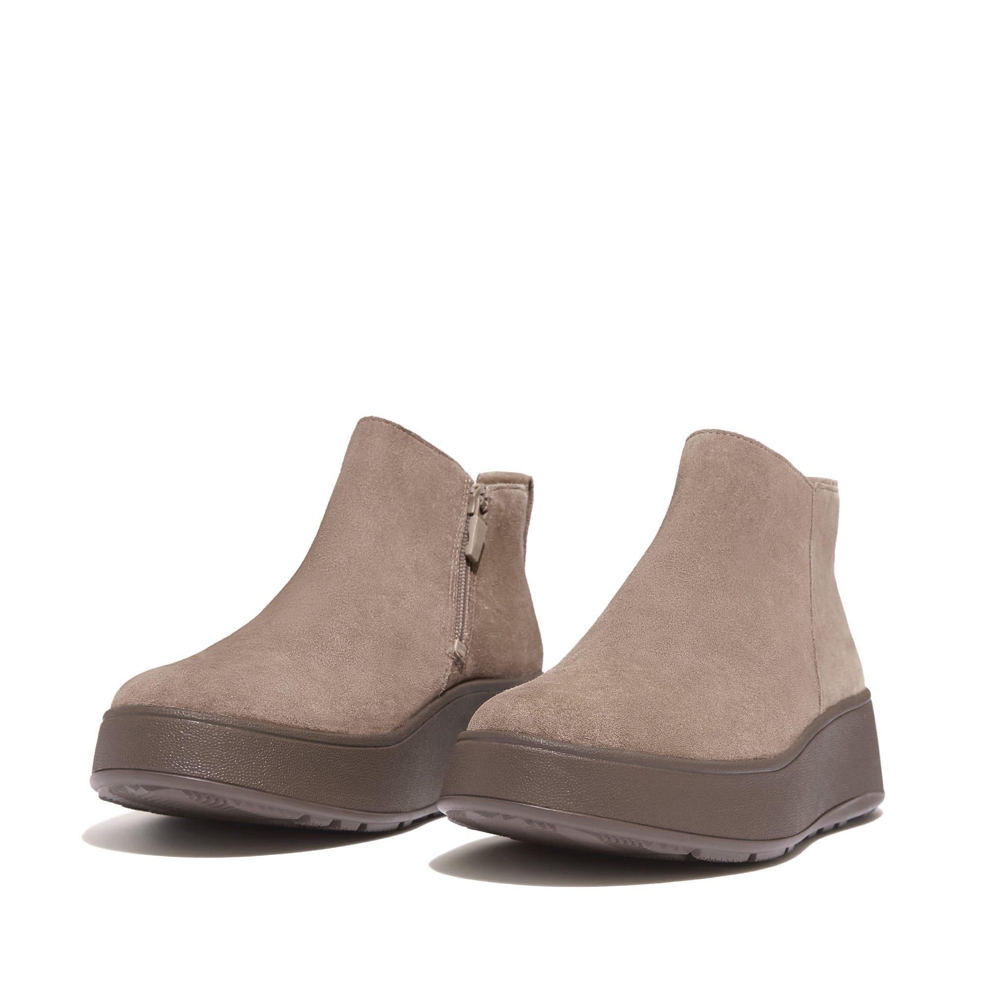 Grey - Fitflop - F-Mode Suede Flatform Zip Ankle Boots - 3
