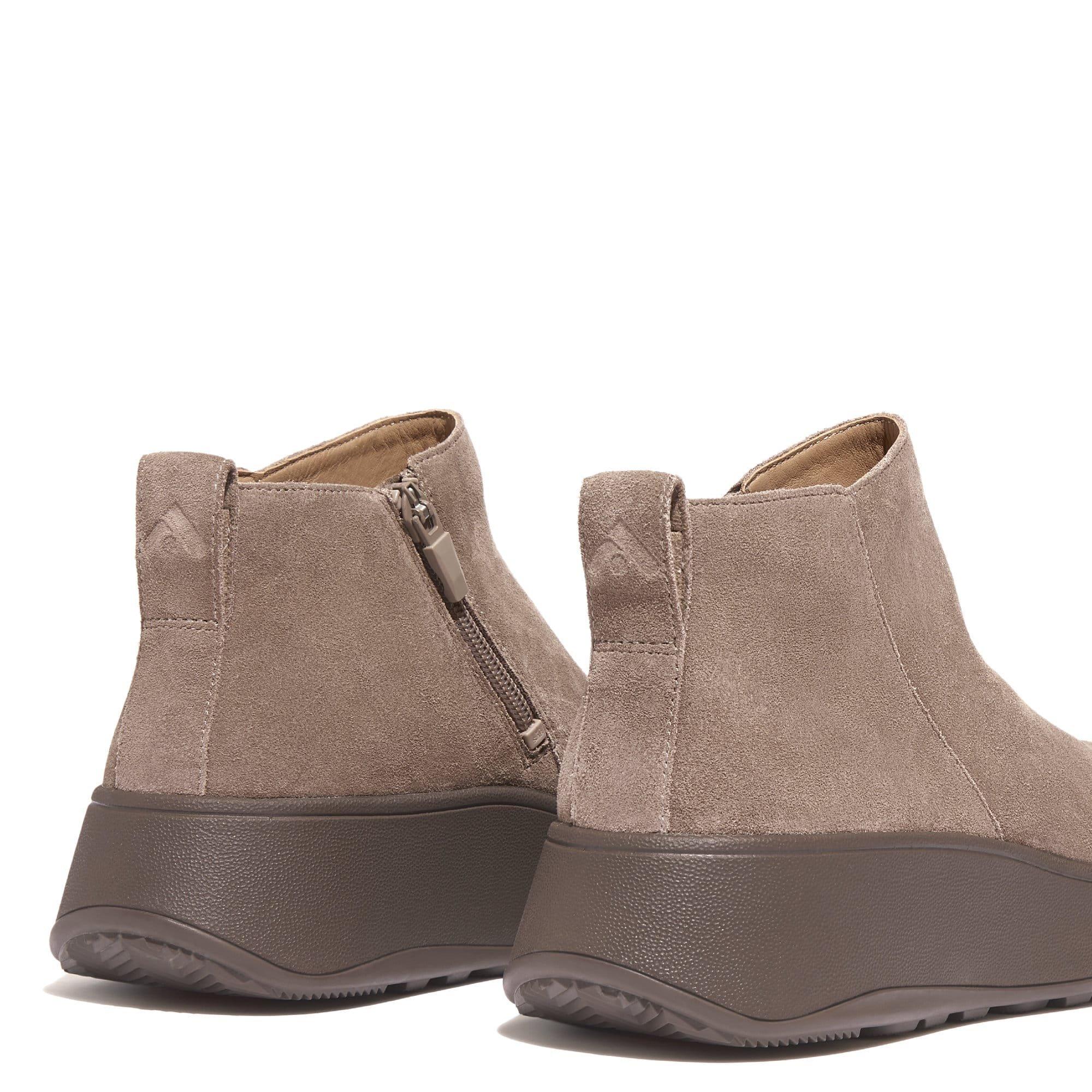 Grey - Fitflop - F-Mode Suede Flatform Zip Ankle Boots - 4