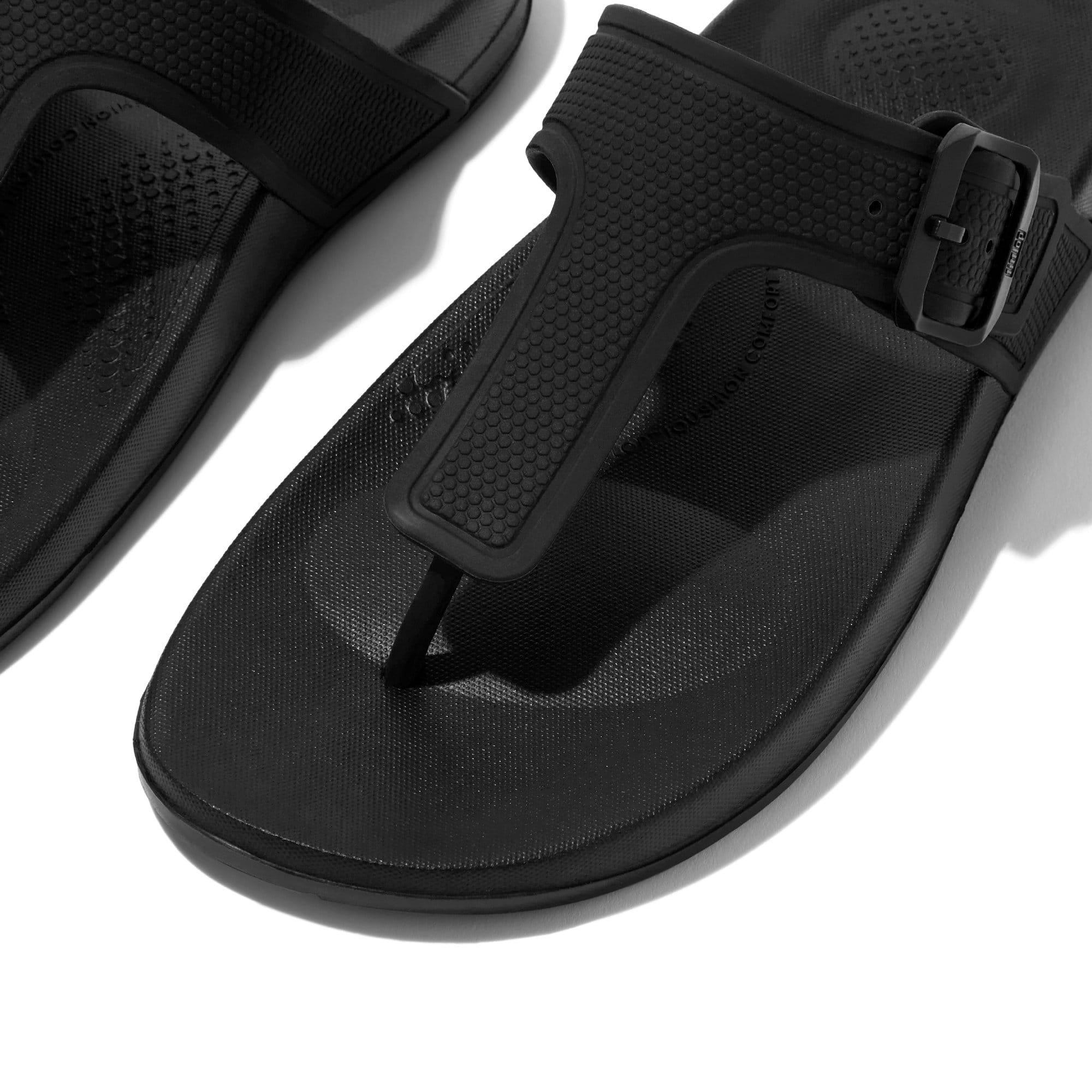 Black - Fitflop - iQushion Adjustable Buckle Flip-Flops - 4