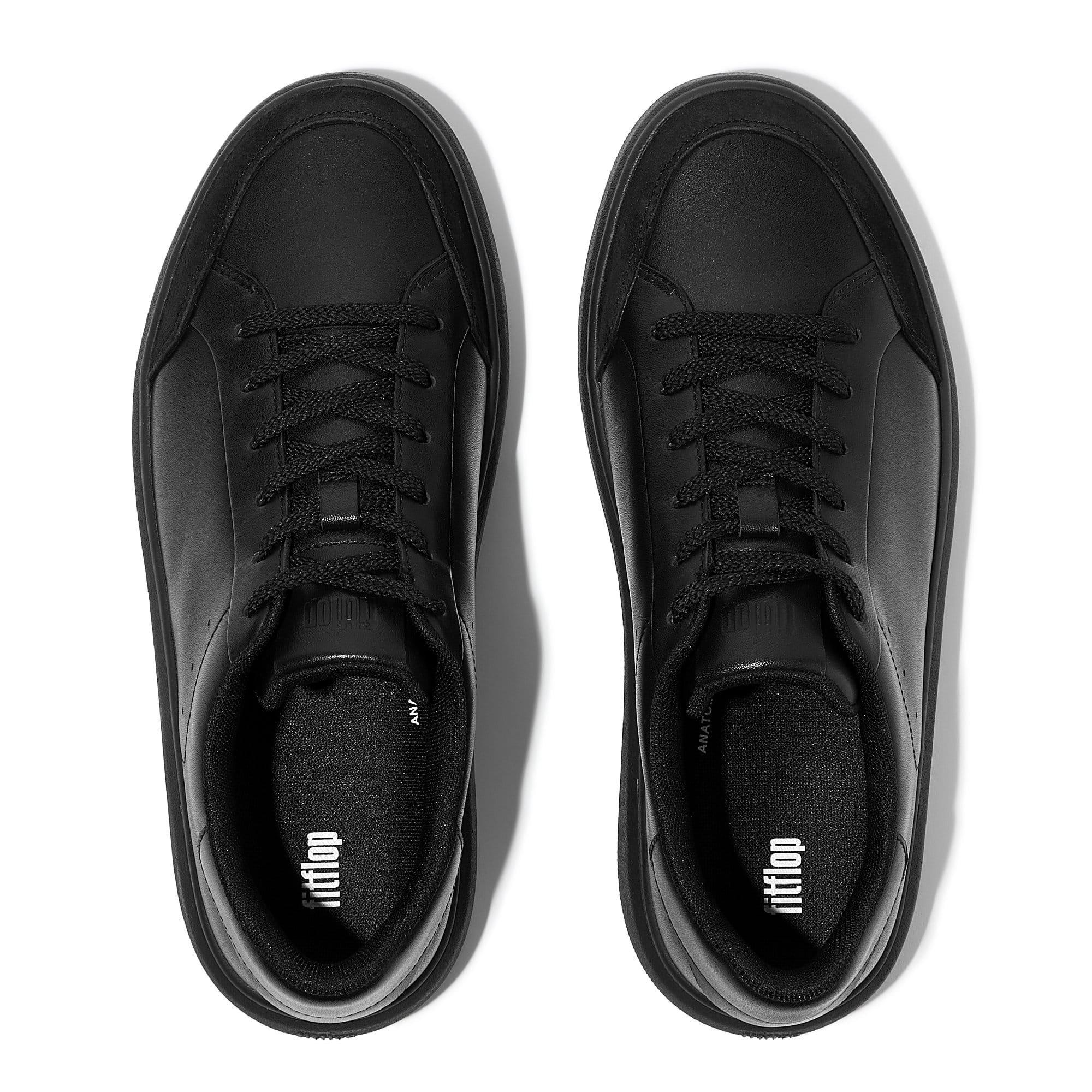 Black - Fitflop - RTG Leather/Suede Trainers - 3