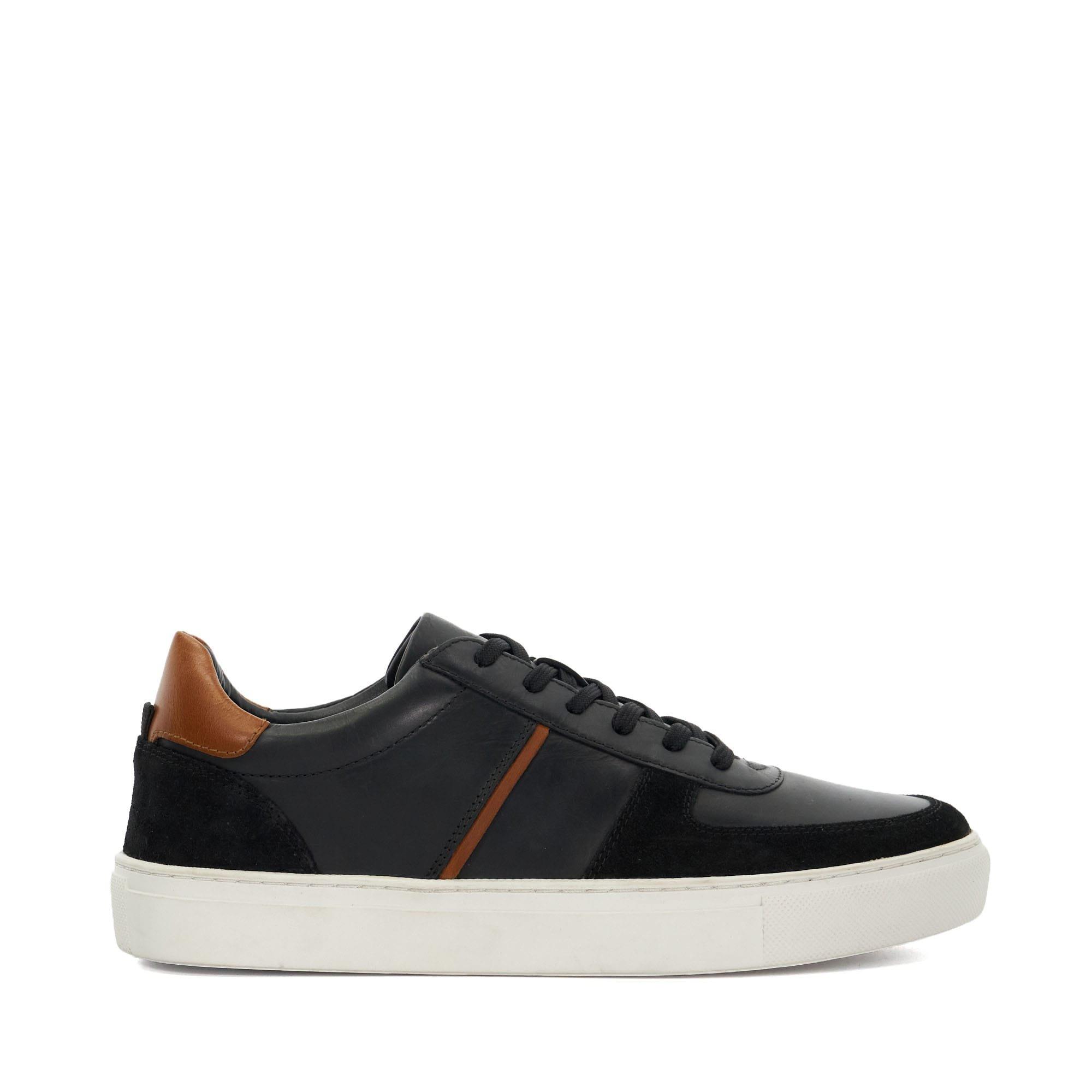 Black - Dune London - Theron Leather Panel Detail Trainers - 1