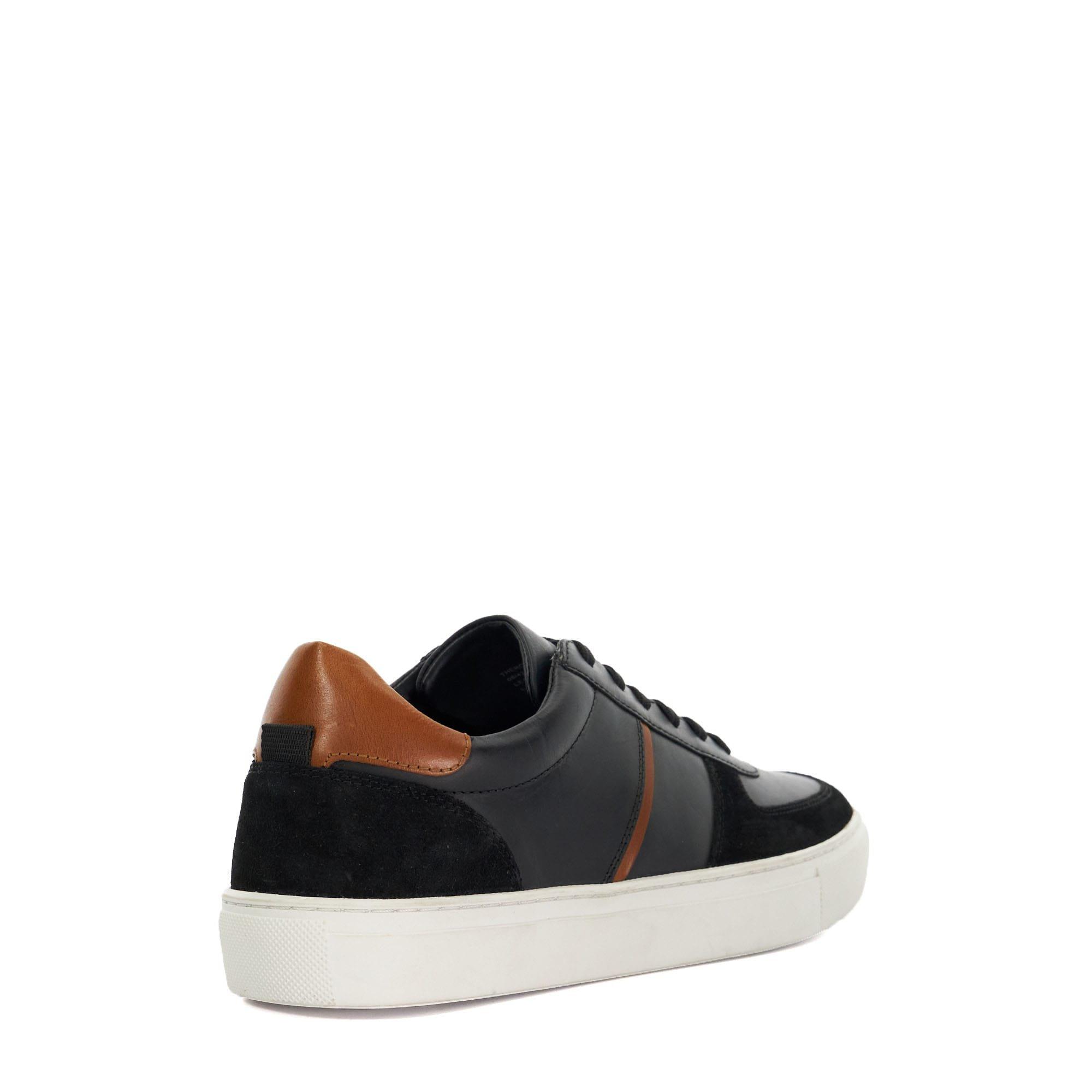 Black - Dune London - Theron Leather Panel Detail Trainers - 3