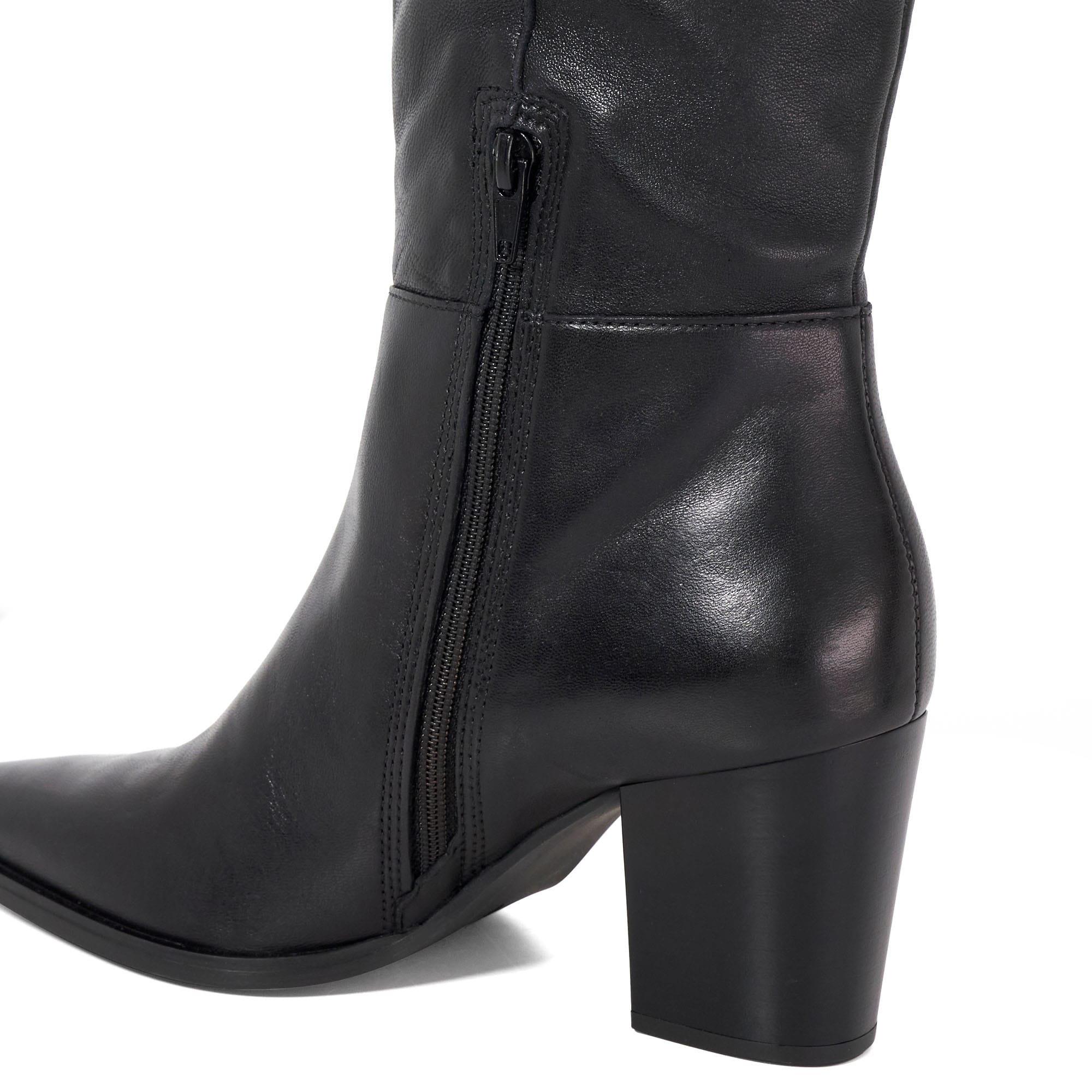 Black - Dune London - Tenna Leather Block Heel Knee High Boots - 5