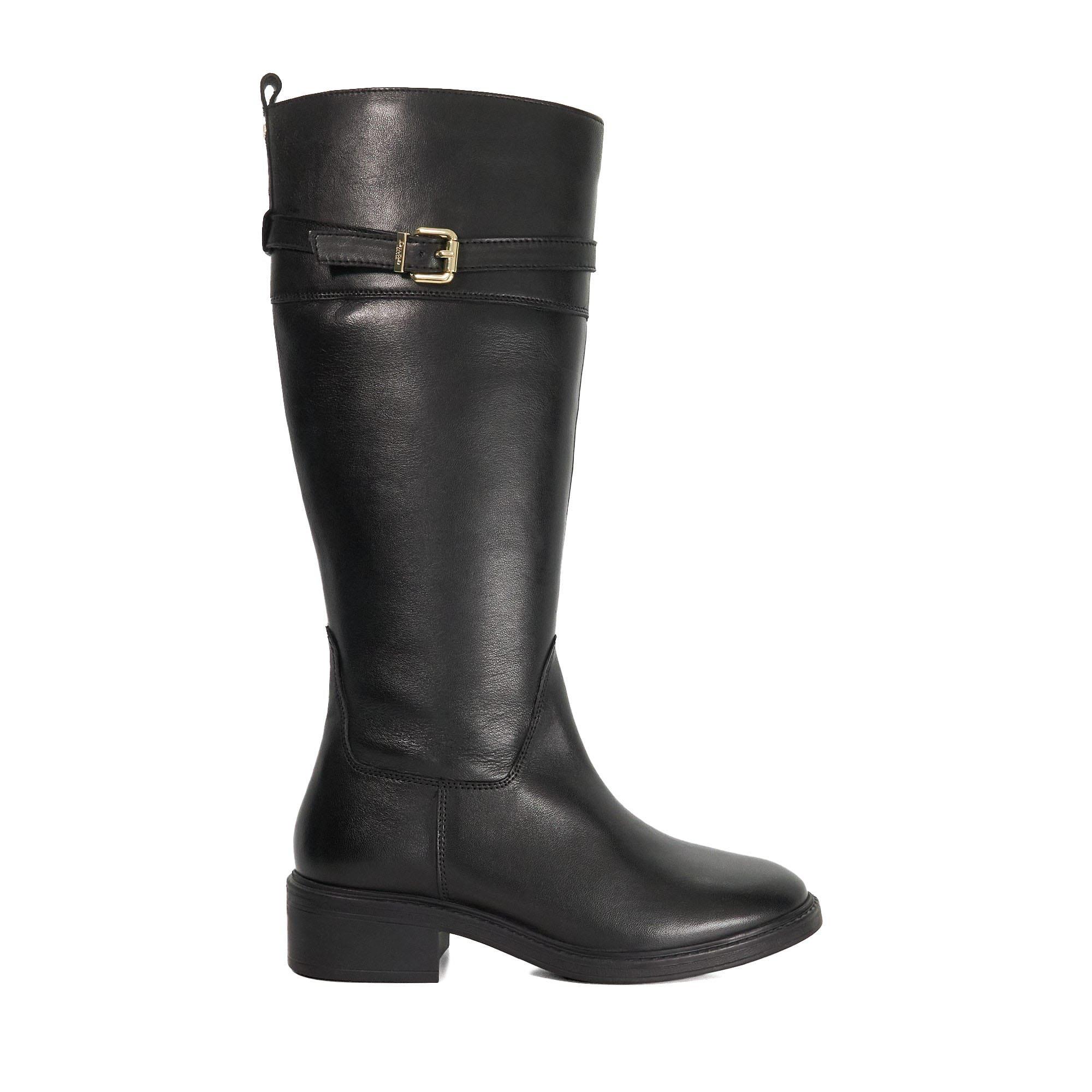 Black - Dune London - Tilbi Leather Buckle Detail Knee High Boots - 1