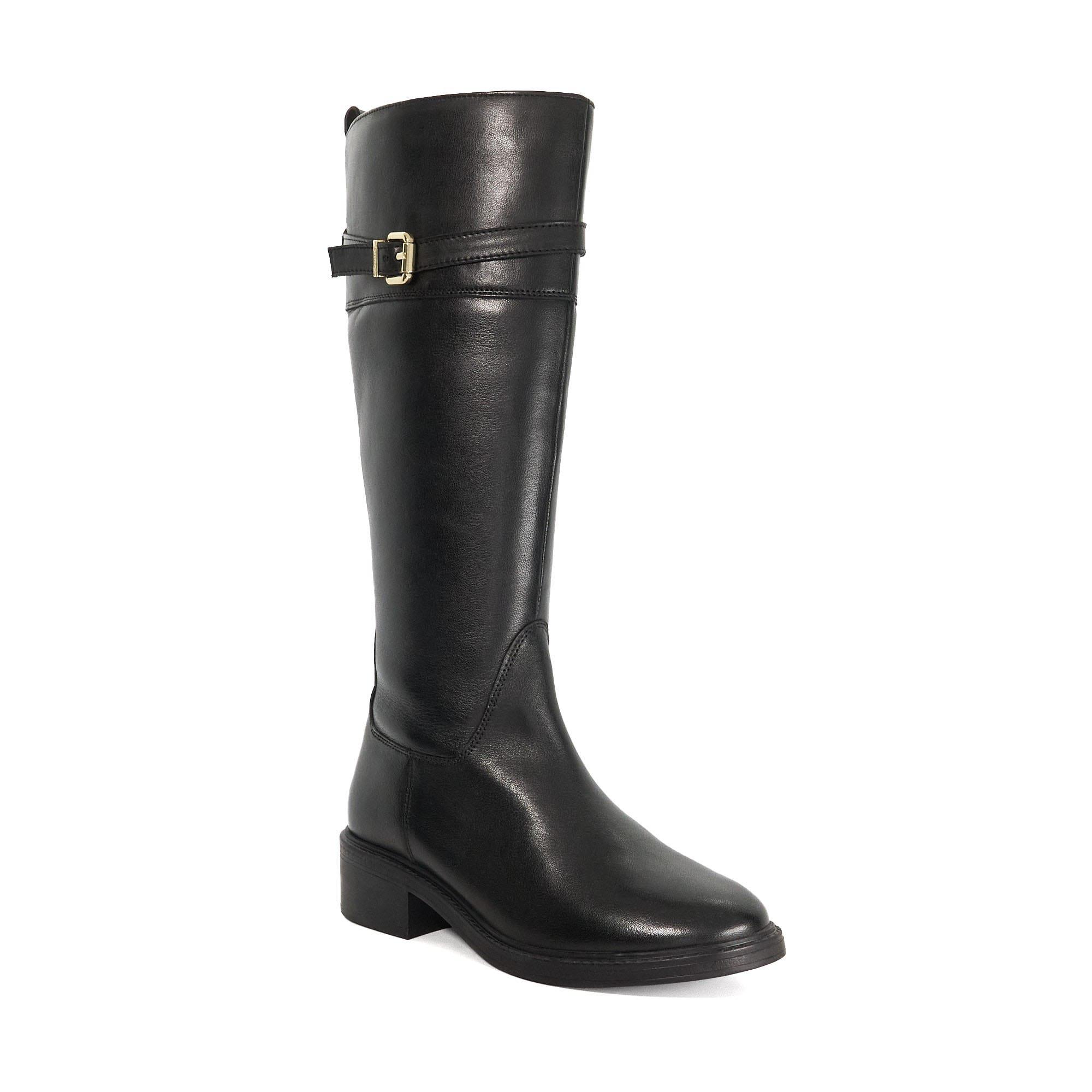 Black - Dune London - Tilbi Leather Buckle Detail Knee High Boots - 2