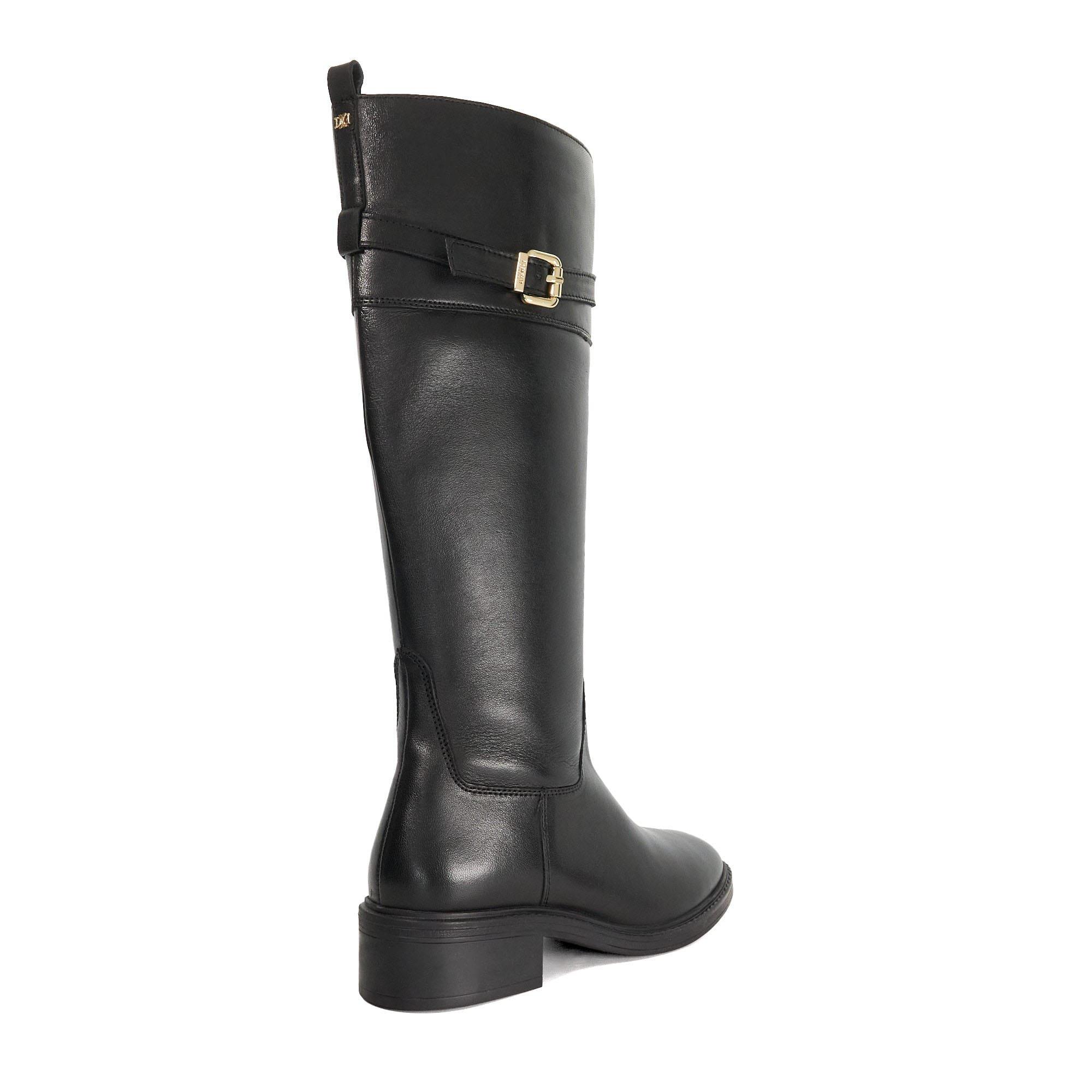 Black - Dune London - Tilbi Leather Buckle Detail Knee High Boots - 3