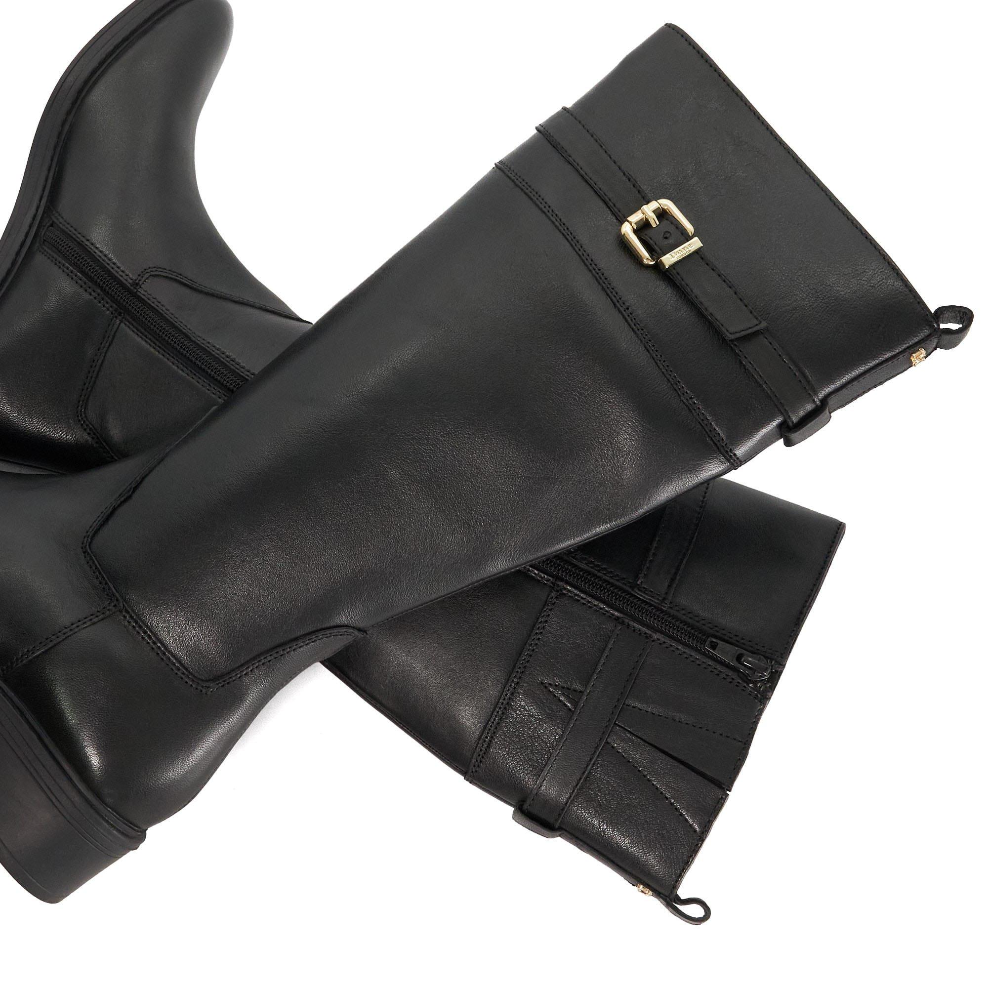 Black - Dune London - Tilbi Leather Buckle Detail Knee High Boots - 5