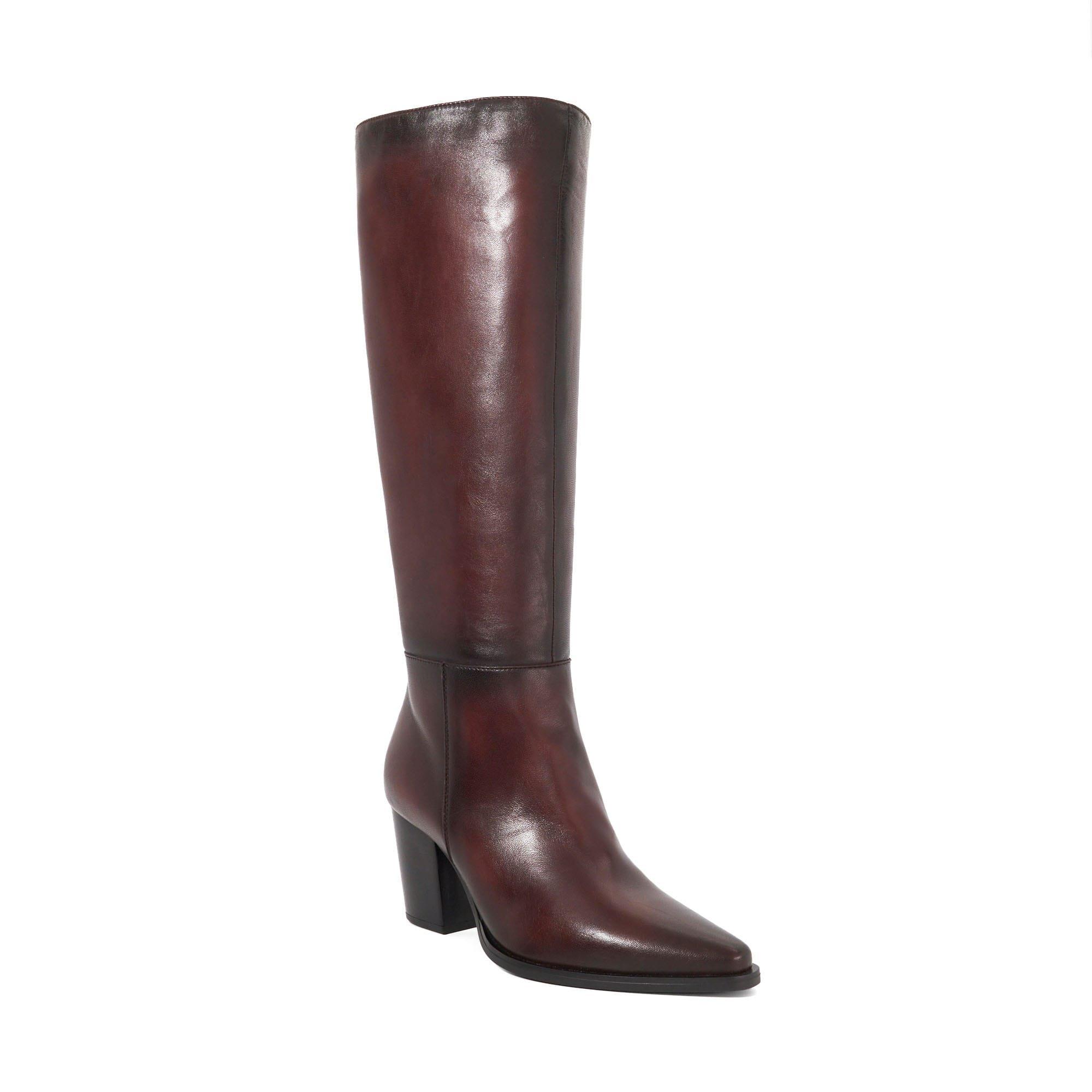 Burgundy - Dune London - Tenna Leather Block Heel Knee High Boots - 2