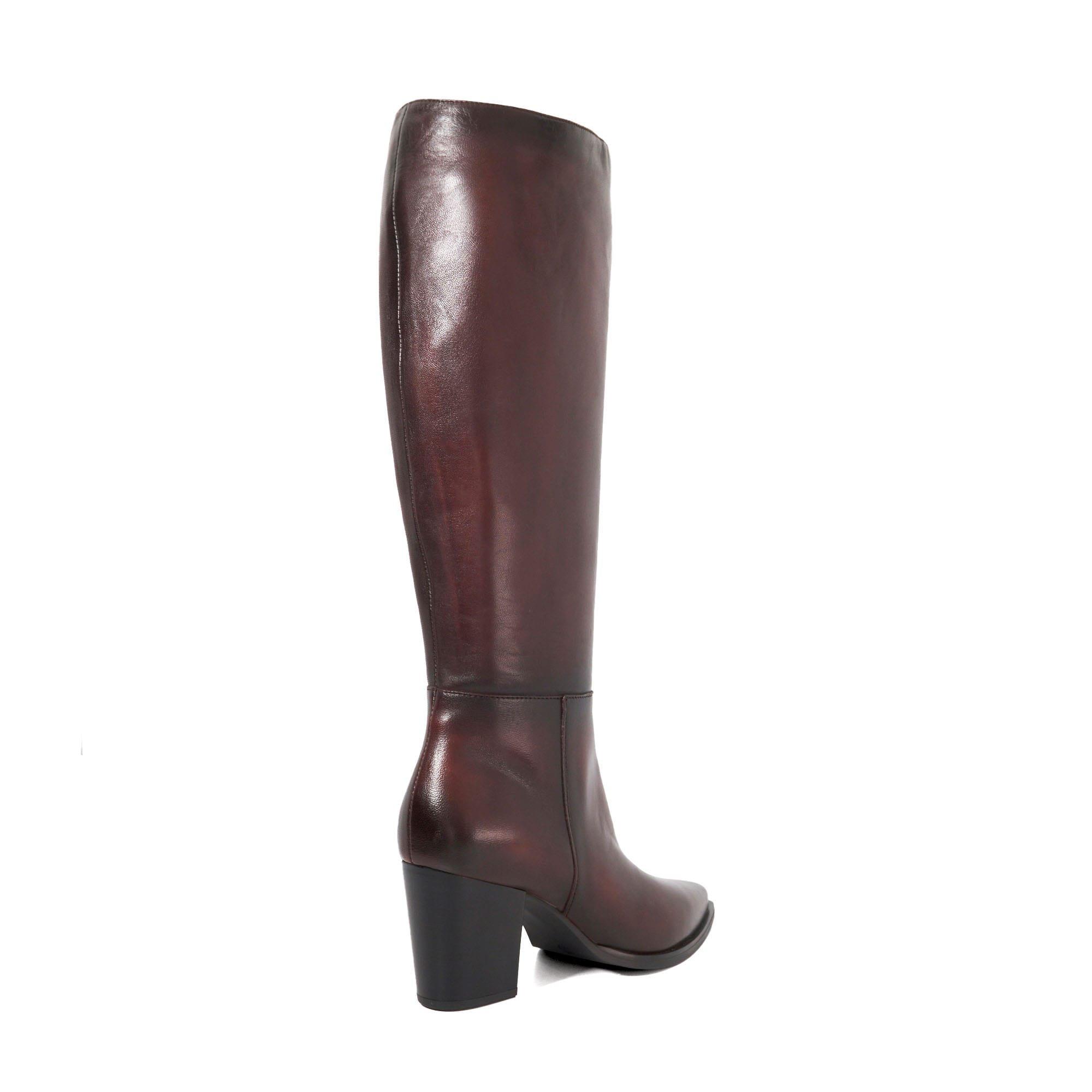 Burgundy - Dune London - Tenna Leather Block Heel Knee High Boots - 3