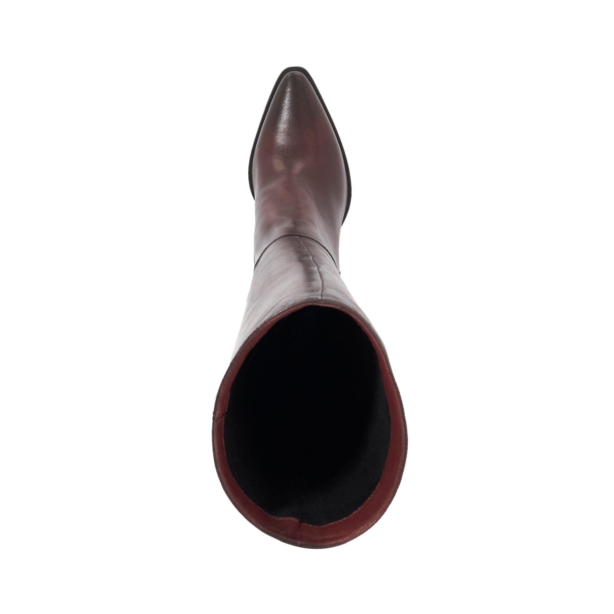 Burgundy - Dune London - Tenna Leather Block Heel Knee High Boots - 4