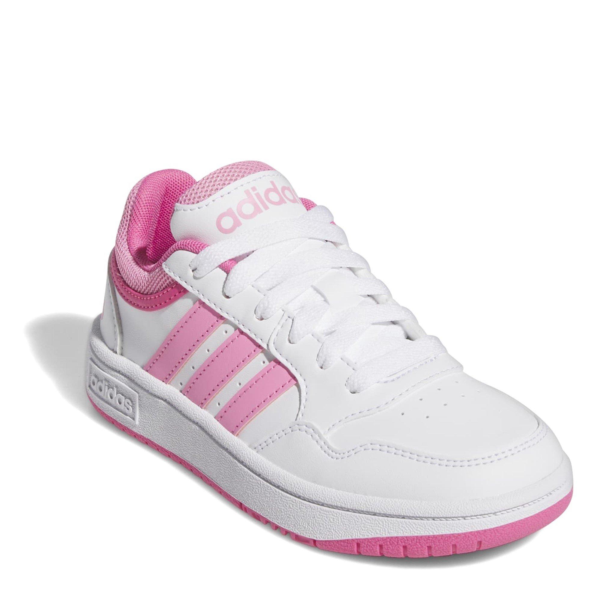 White/Bliss Pnk - adidas - Hoops 3.0 K Basketball Trainers Unisex Kids - 3