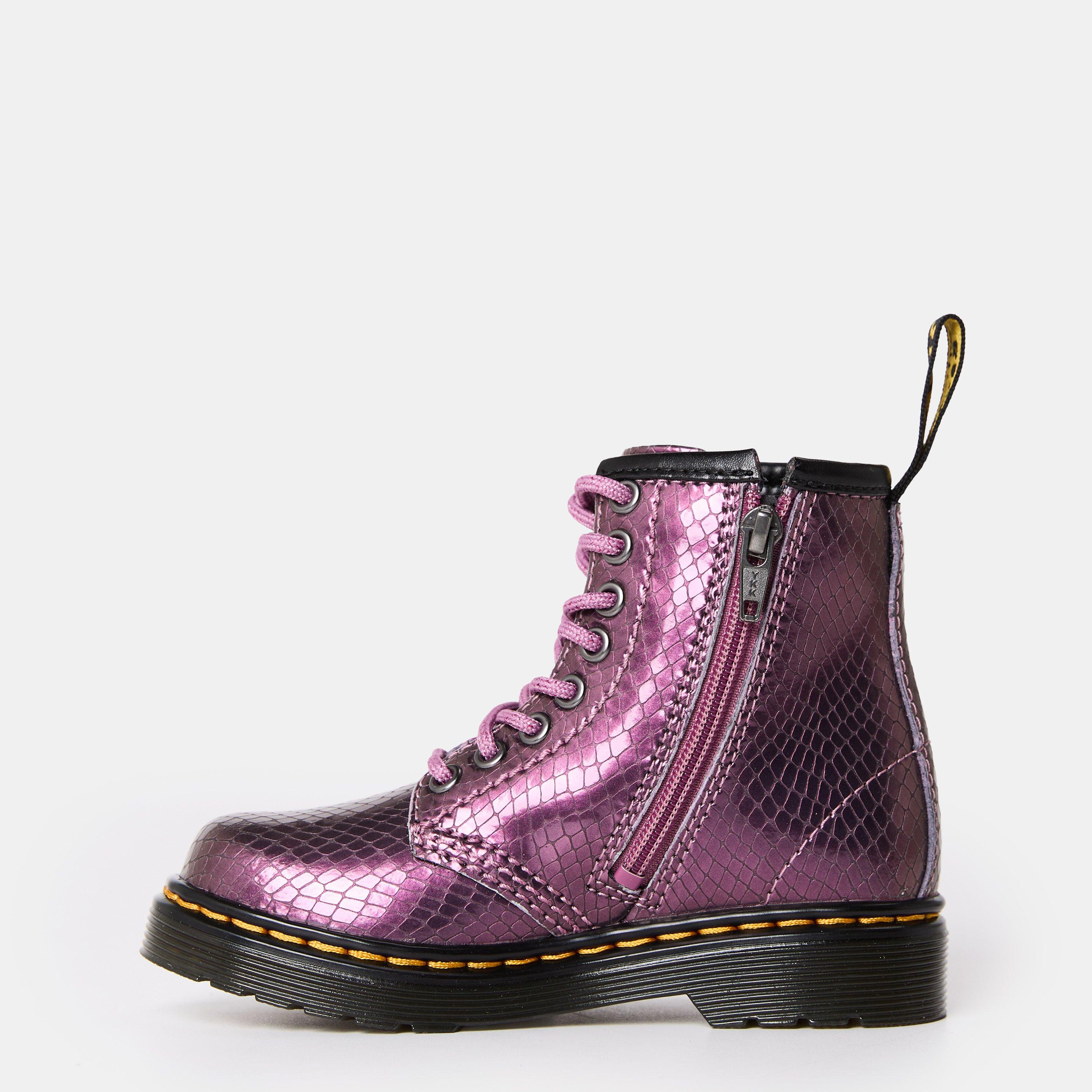 Pink - Dr Martens - Junior 1460 Iridescent Reptile Embossed Boot - 2