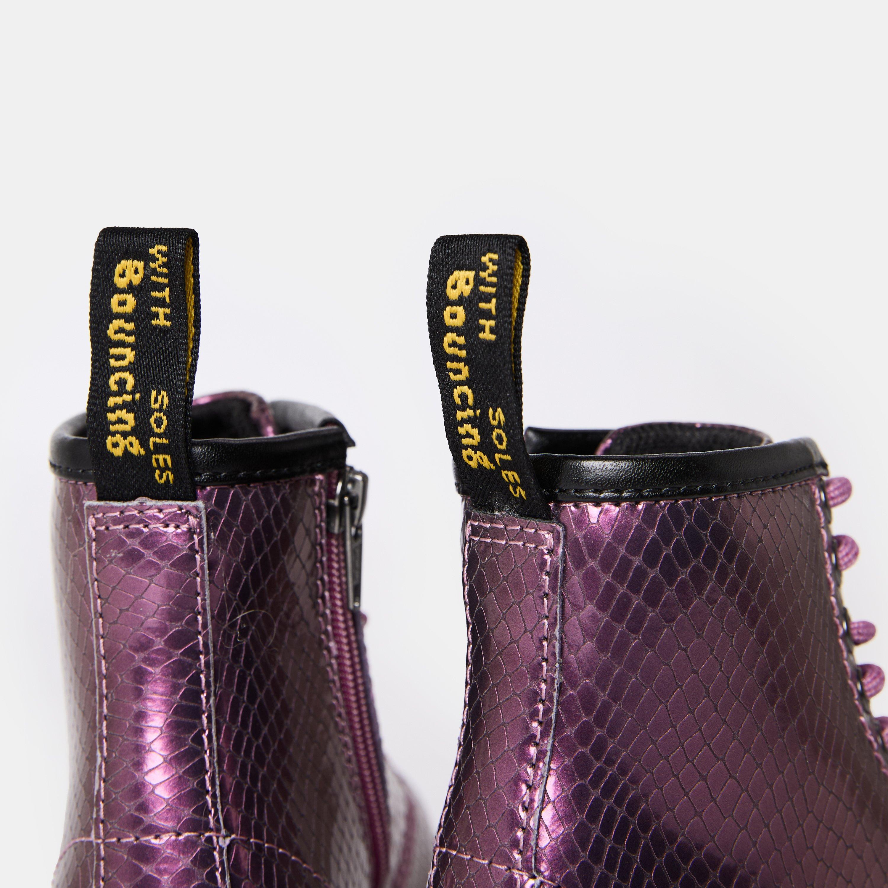 Pink - Dr Martens - Junior 1460 Iridescent Reptile Embossed Boot - 3