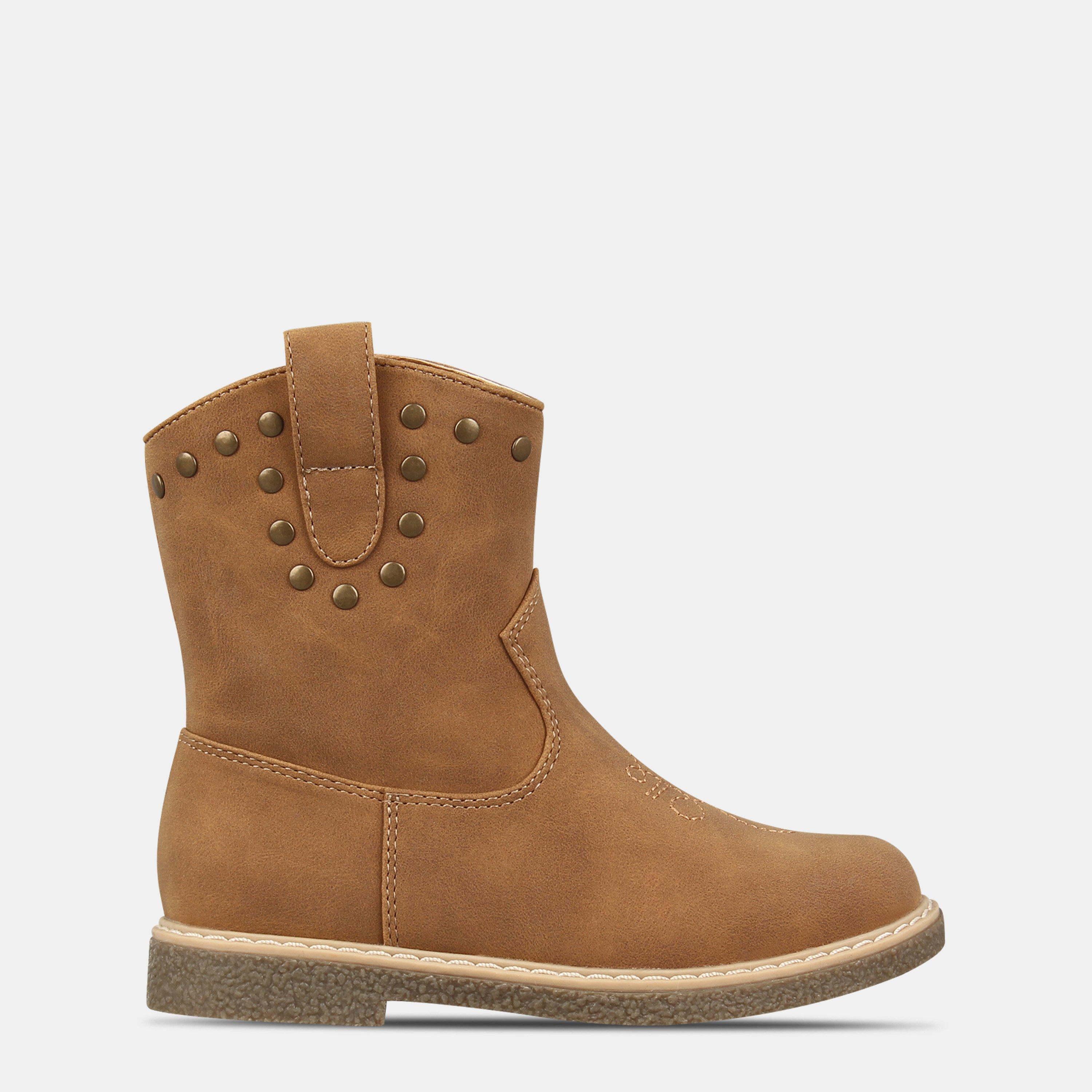 Tan - Miso - Kids' Jolene Cowboy-Inspired Side Zip Flat Ankle Boots - 1