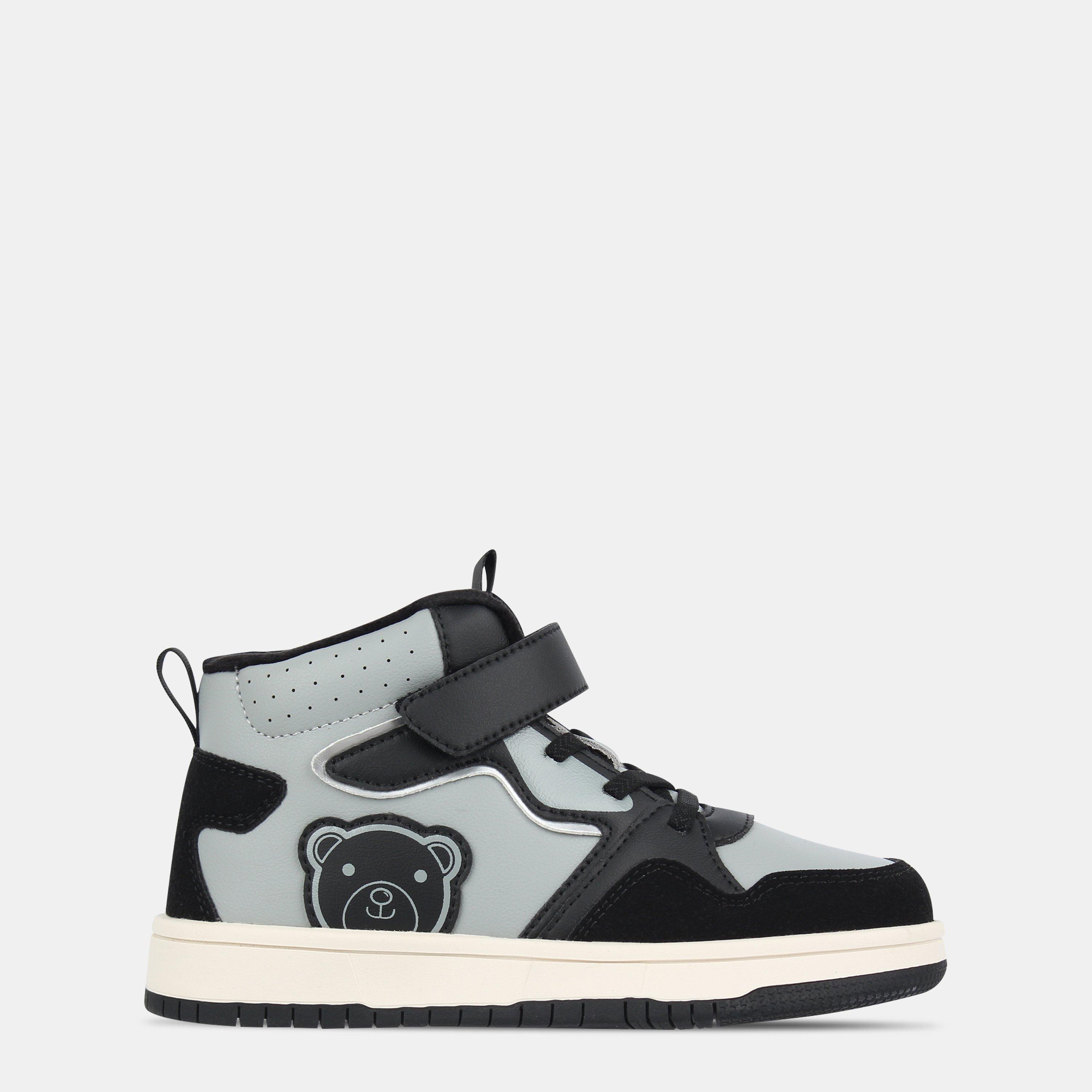 Black/Grey - Fabric - Kids' Bear Hook and Loop High-Top Trainers - 1