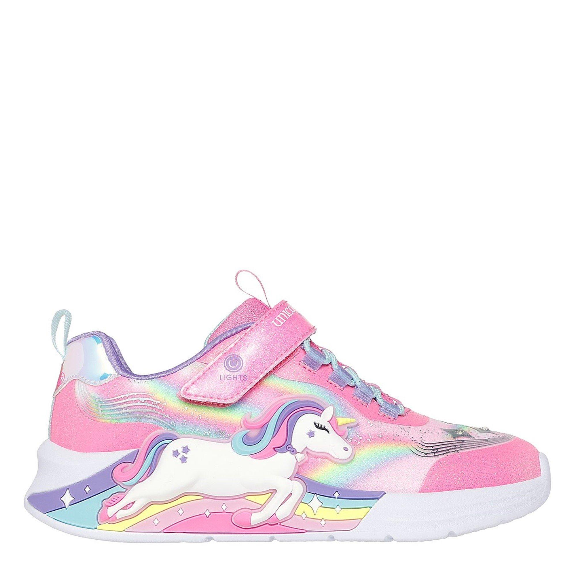 Pink - Skechers - Lighted Unicorn Bungee & Gore Sneak Light Up Trainers Girls - 3