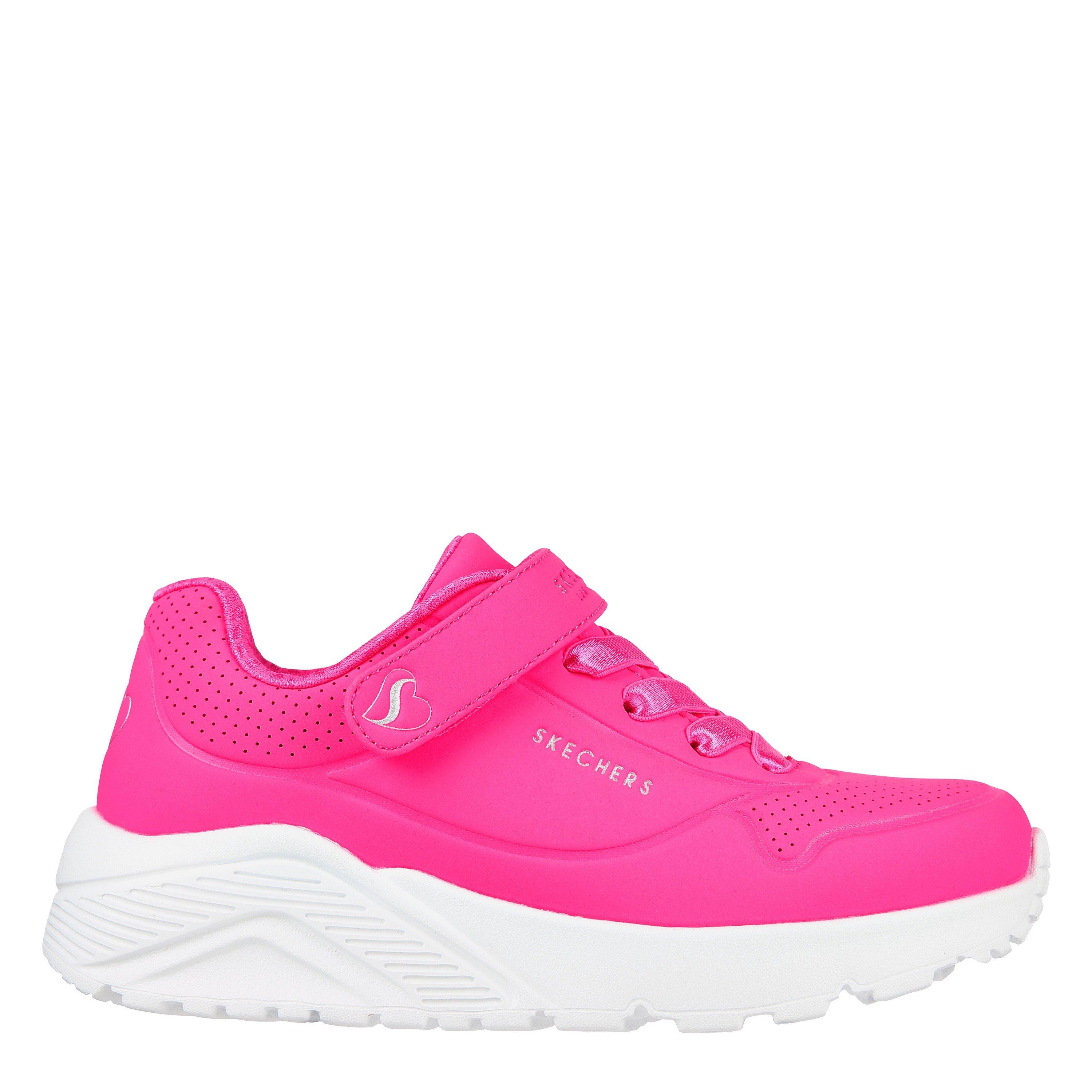 Skechers Girls Duraleather W Metallic Heel Lace Up Low-Top Trainers - White/Pink - C13 (32)