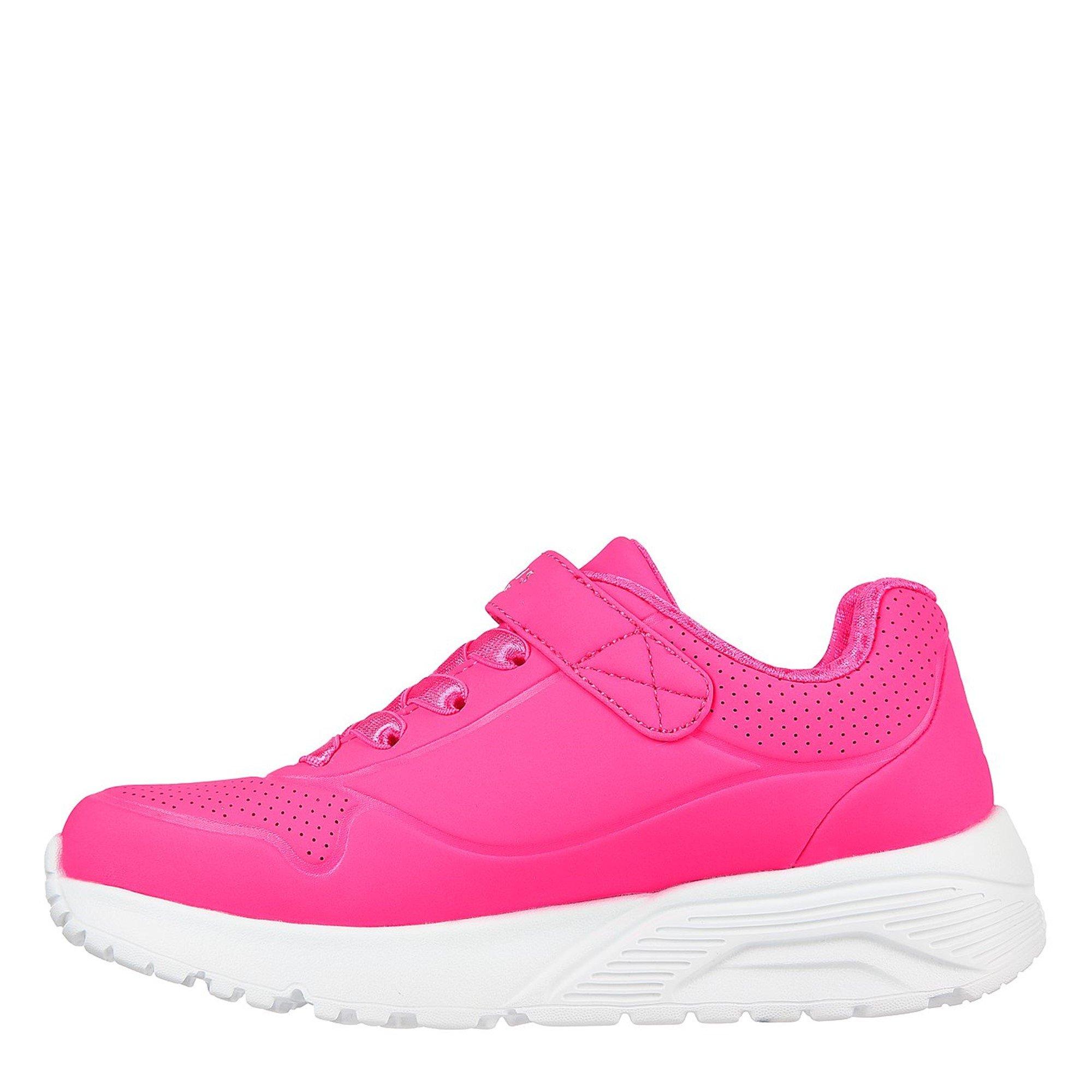 White/Pink - Skechers - Duraleather W Metallic Heel Lace Up Low-Top Trainers Girls - 2