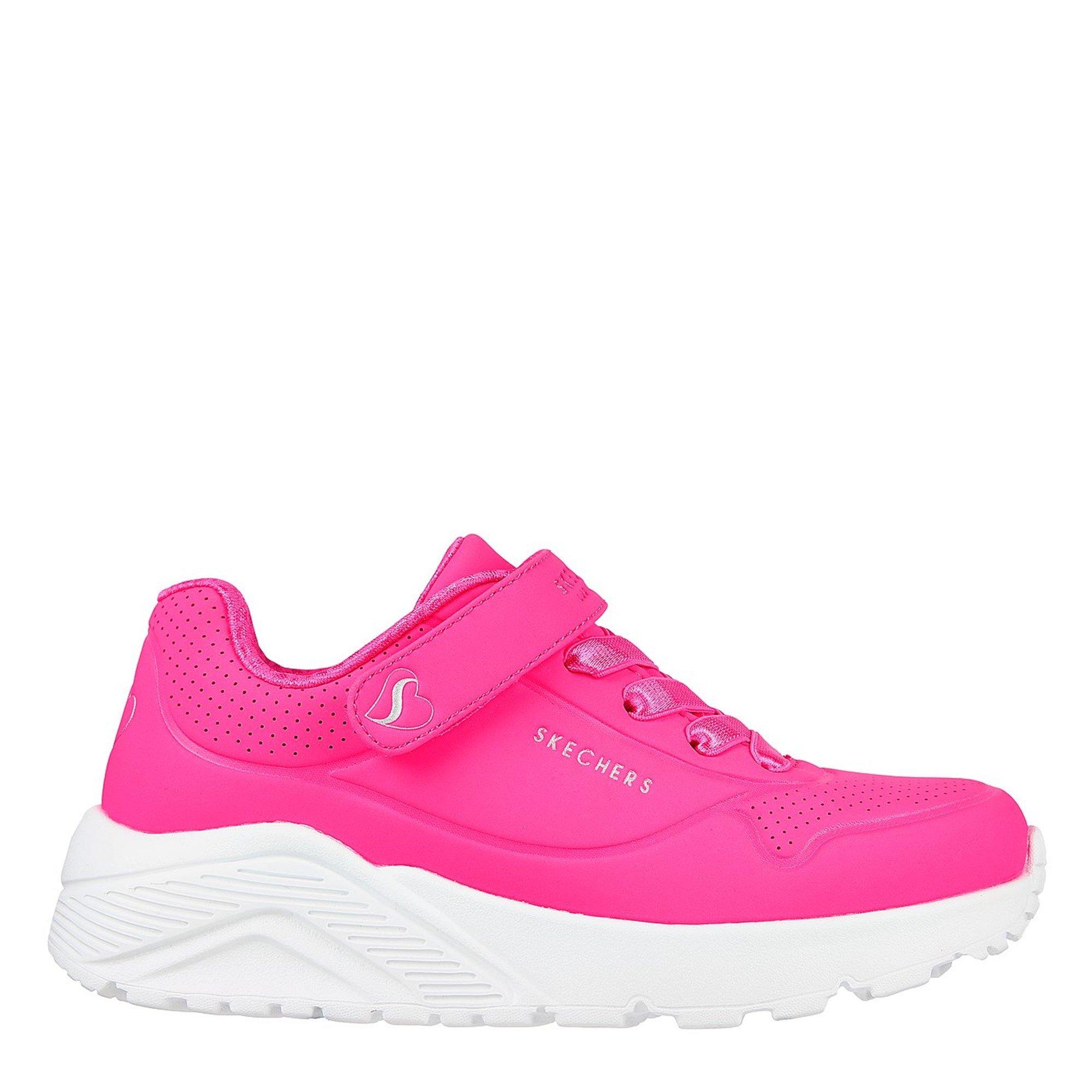 White/Pink - Skechers - Duraleather W Metallic Heel Lace Up Low-Top Trainers Girls - 3