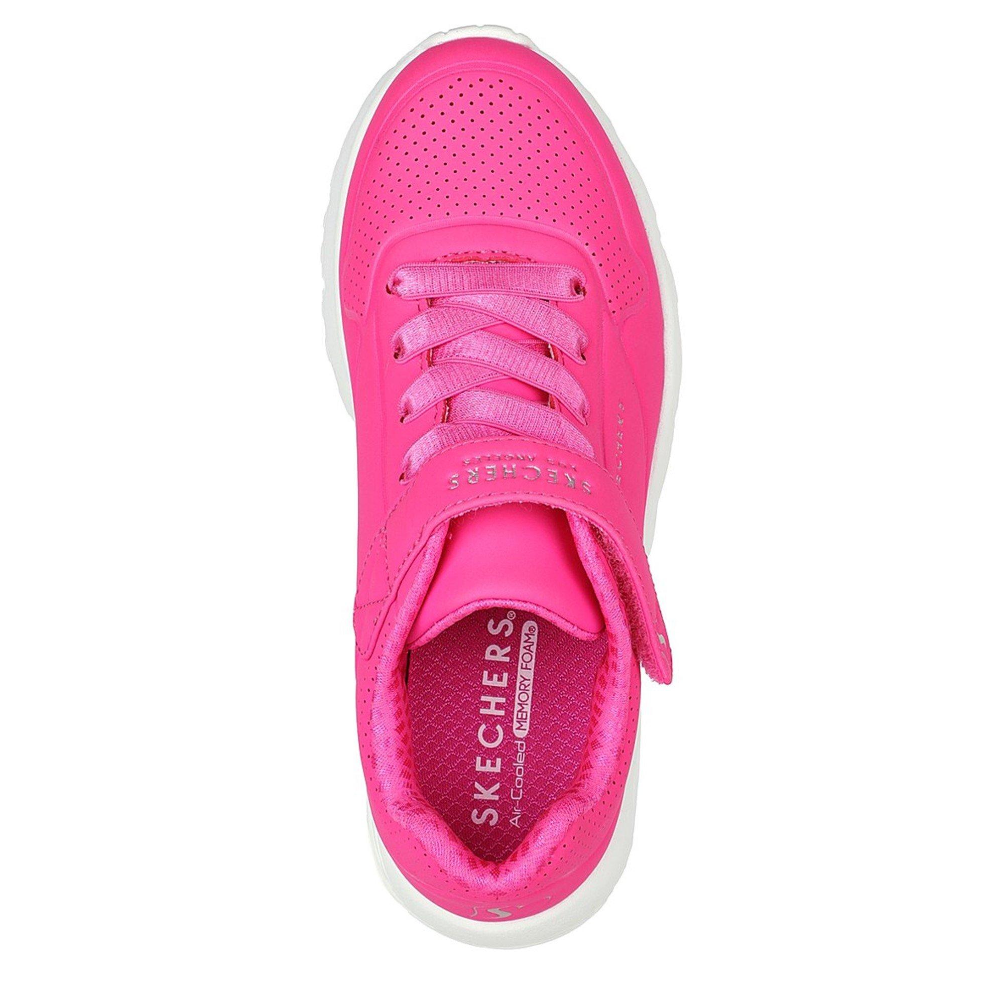 White/Pink - Skechers - Duraleather W Metallic Heel Lace Up Low-Top Trainers Girls - 5