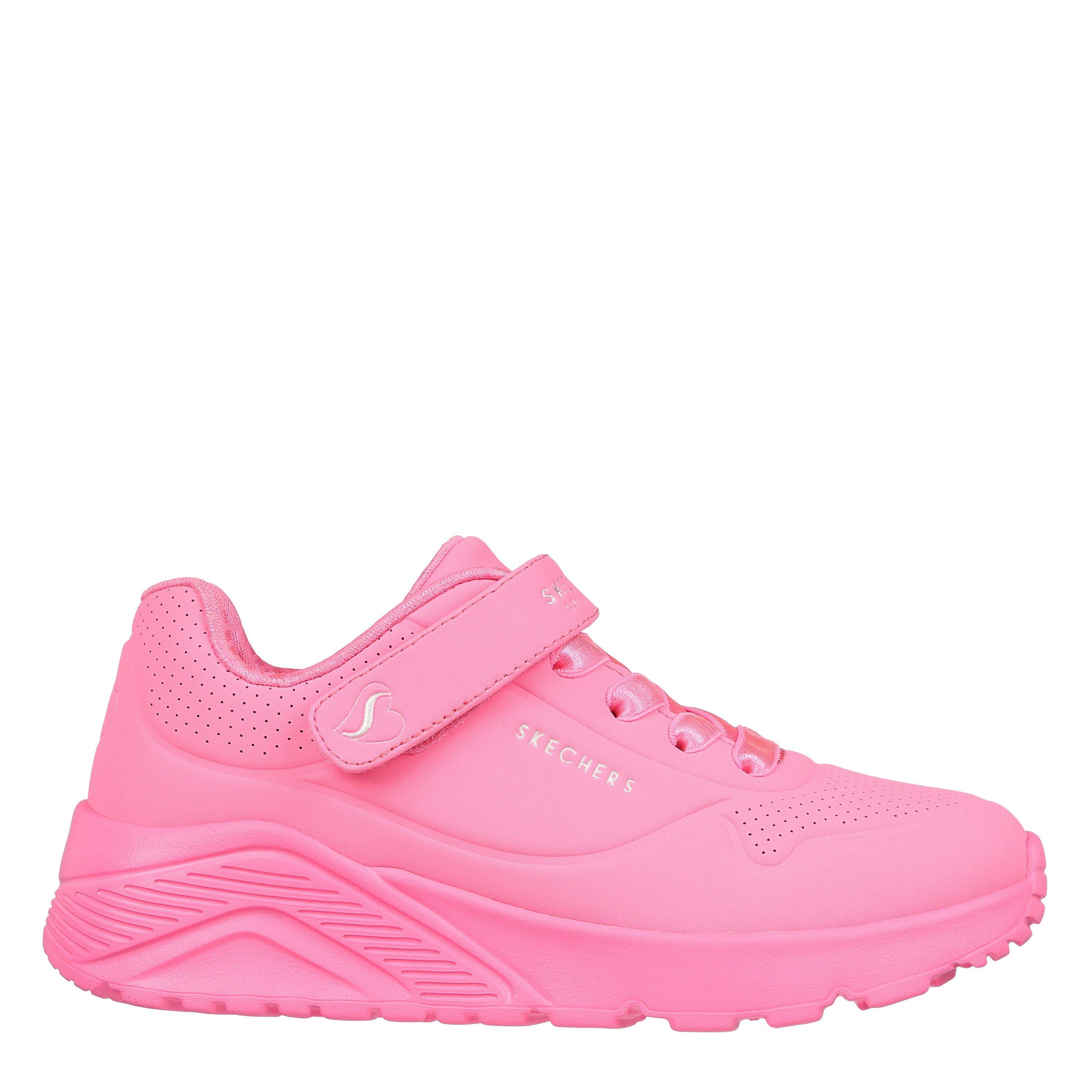 Skechers Girls Duraleather W Metallic Heel Lace Up Low-Top Trainers - Pink - C13 (32)