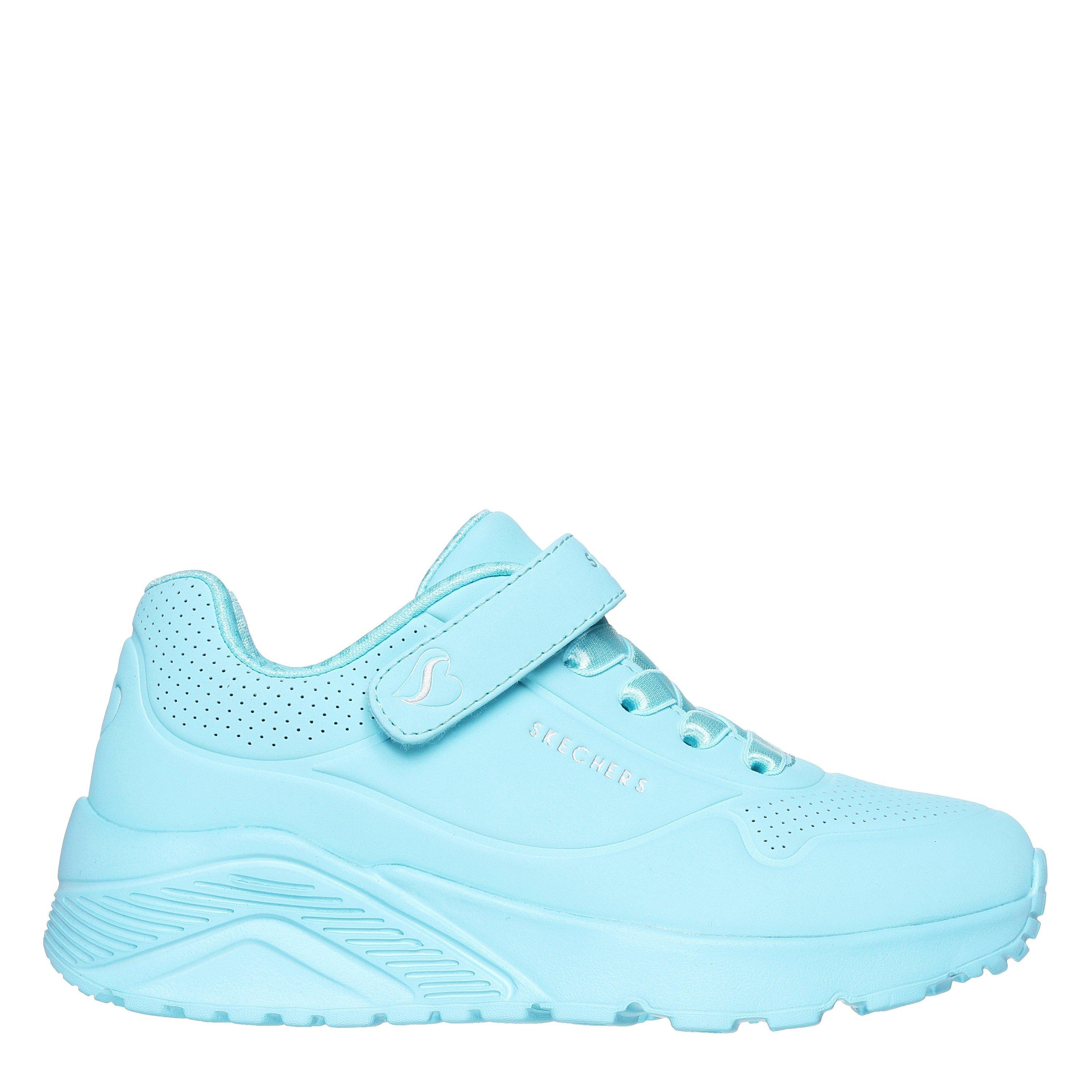 Skechers Girls Duraleather W Metallic Heel Lace Up Low-Top Trainers - Turquoise - C11 (28.5)