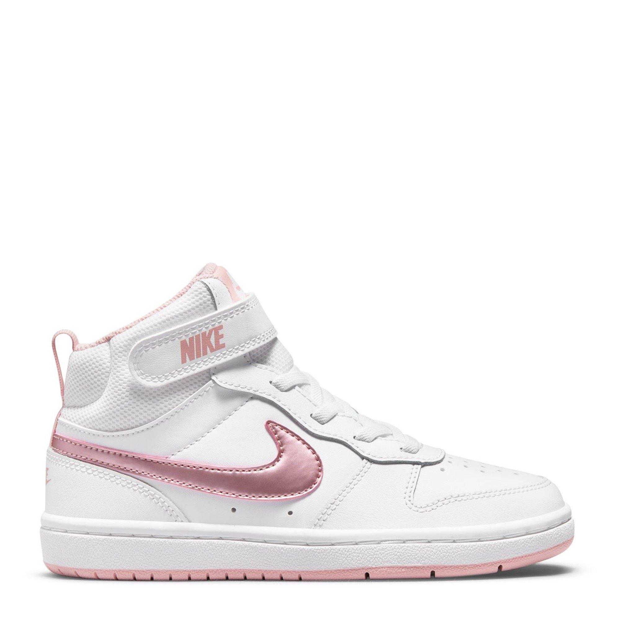 Nike Girls Court Borough Mid 2 Little Kids' Shoes - White/Pink - C10 (27.5)