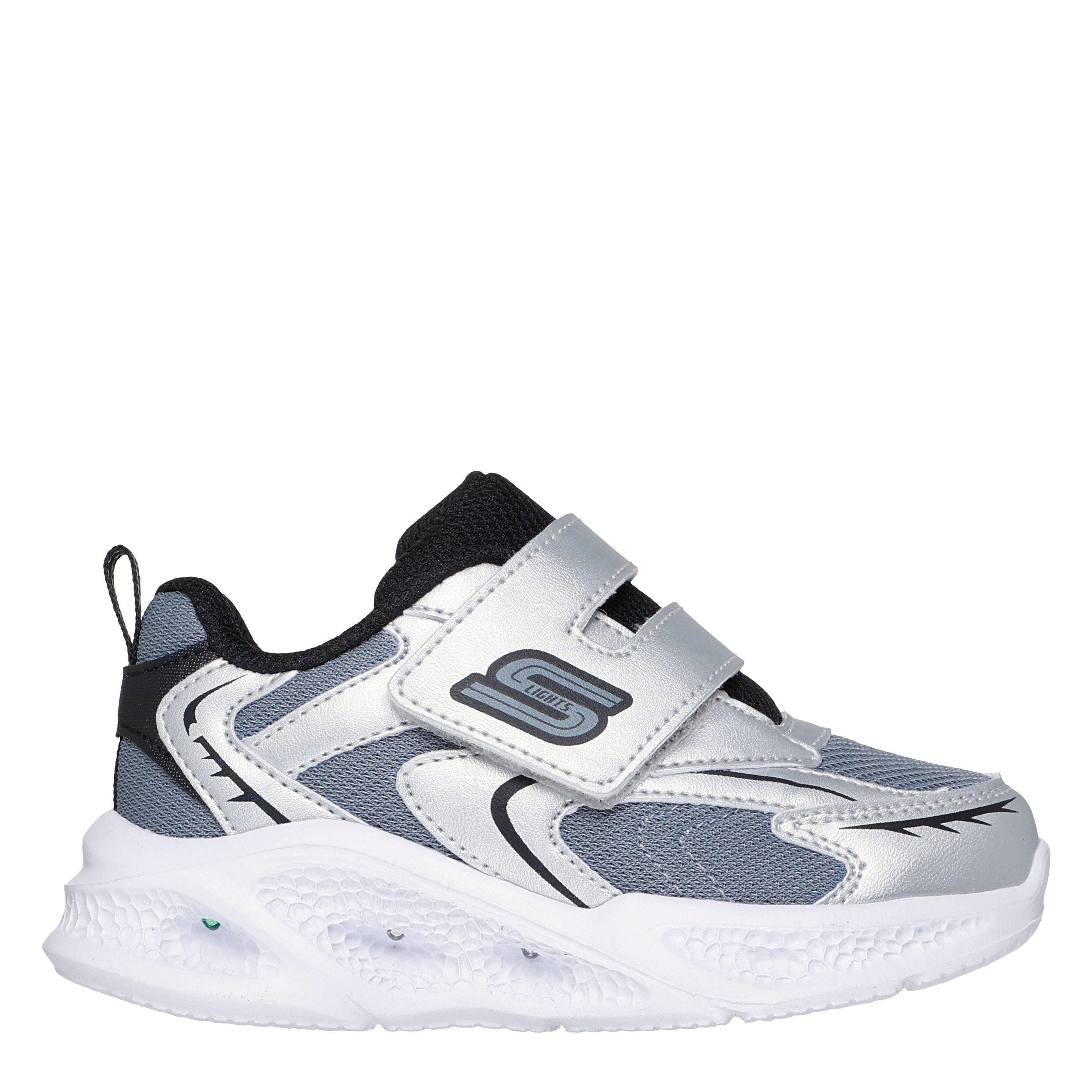 Silver/Black - Skechers - Kids' Meteor Lights Leather Light Up Trainers - 1