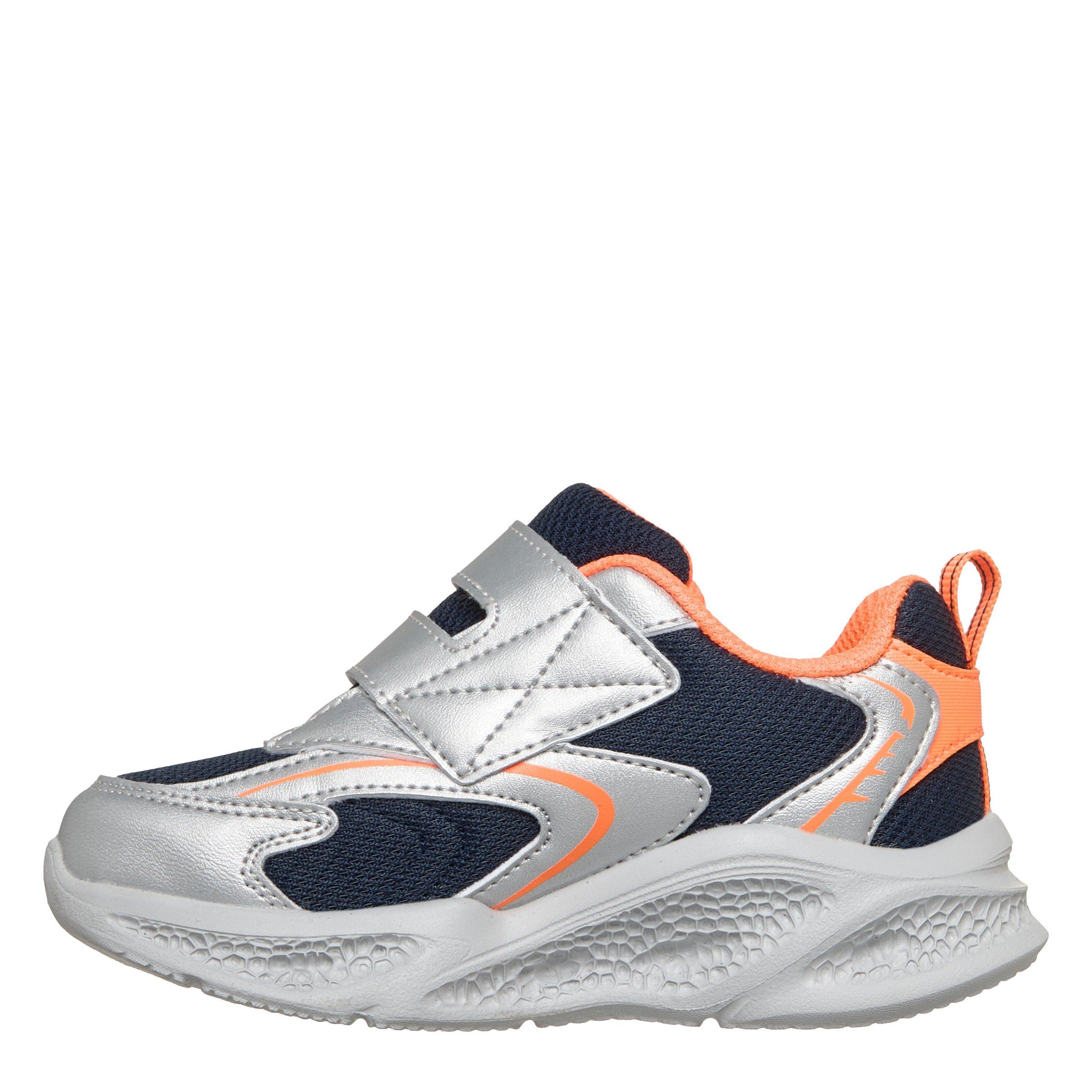 Silver/Orange - Skechers - Kids' Meteor Lights Leather Light Up Trainers - 2