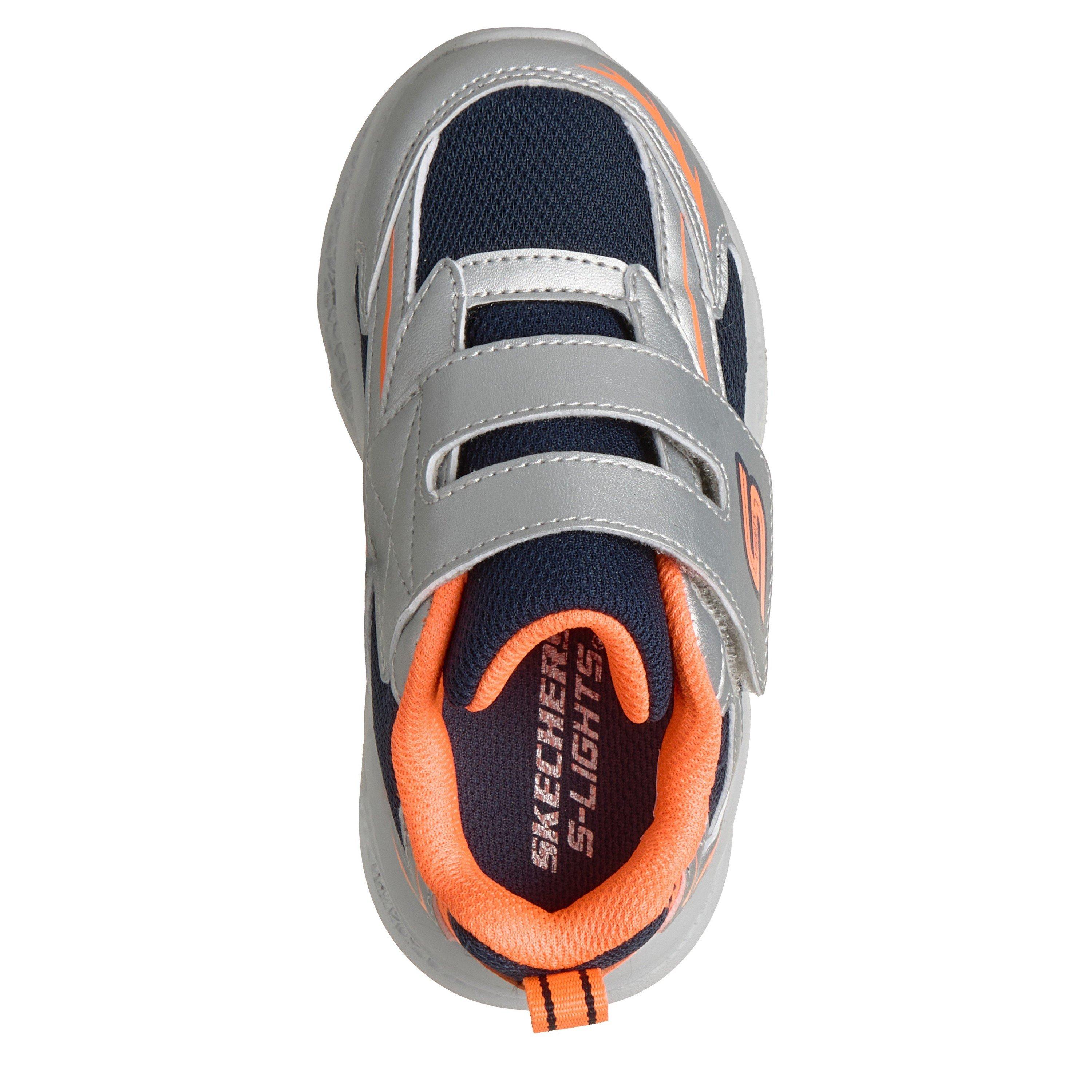 Silver/Orange - Skechers - Kids' Meteor Lights Leather Light Up Trainers - 4