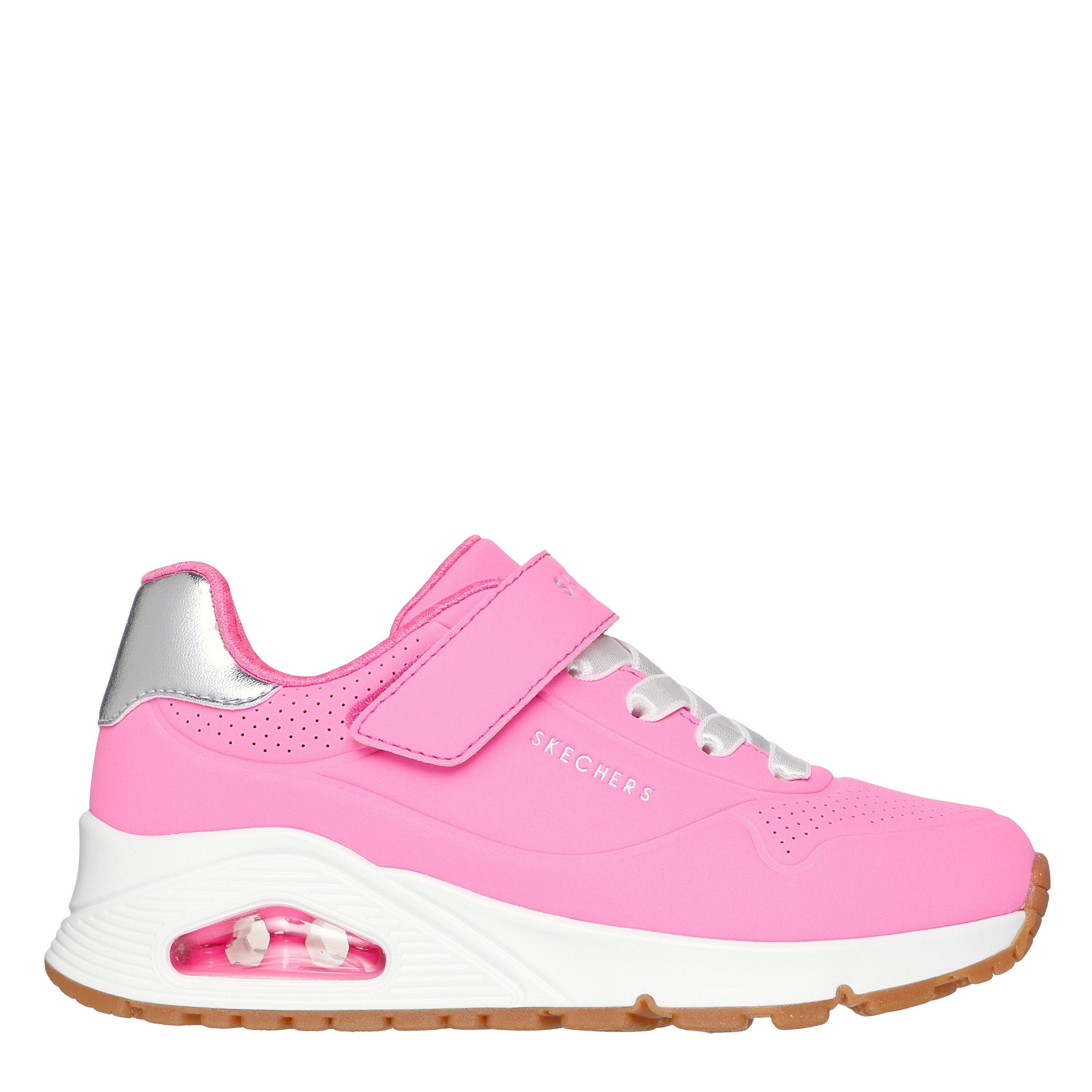 Skechers Girls Kids' Duraleather Gore And Strap Low-Top Trainers - Hot Pink/Silver - 1.5 (33.5)