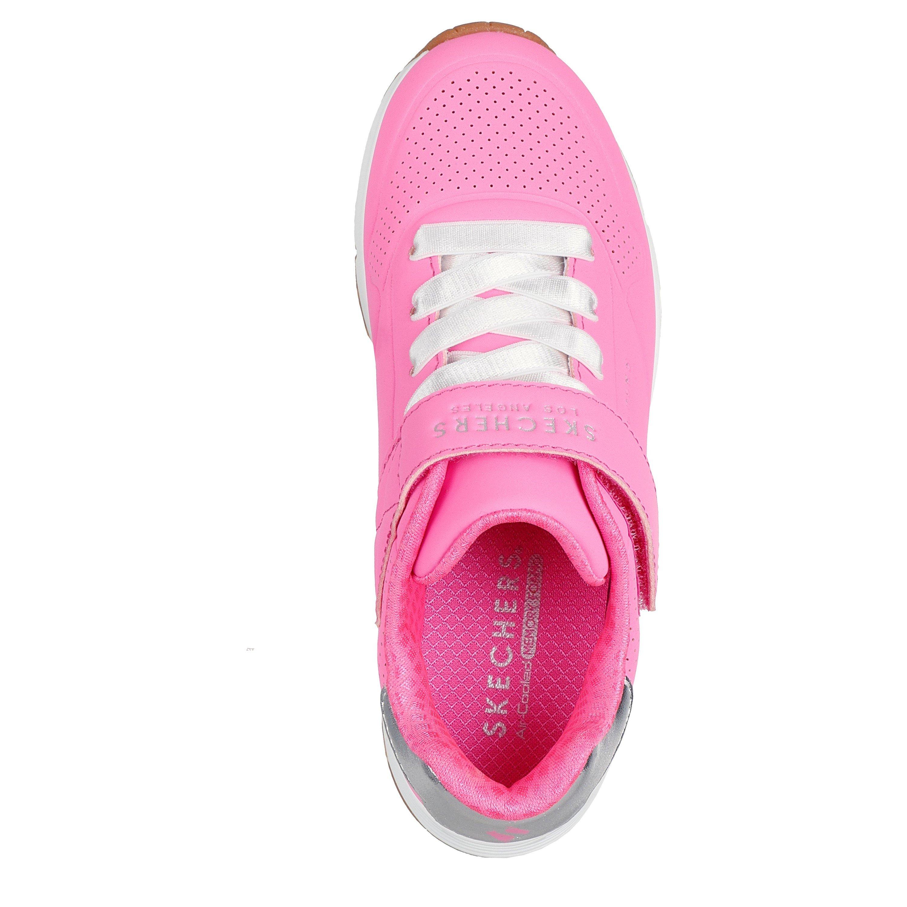 Hot Pink/Silver - Skechers - Duraleather Gore & Strap Fashion Sn Low-Top Trainers Girls - 5