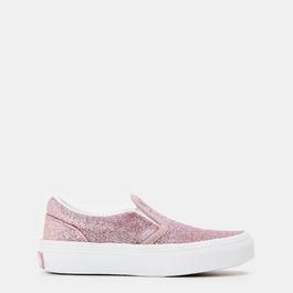 Vans Classic Slip-On Glitter Rose Gold Canvas Trainers Unisex Kids