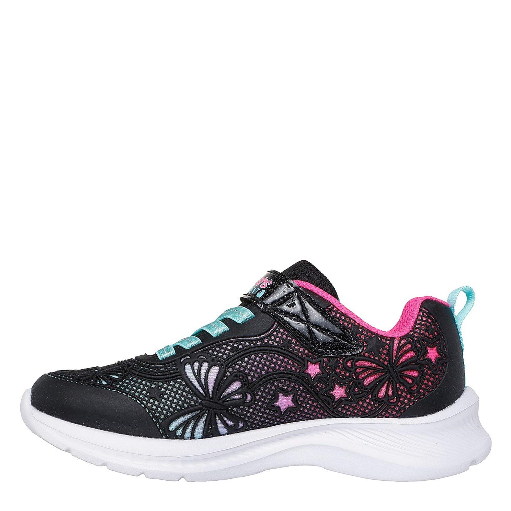 Black/Pink - Skechers - Flower Theme Kpu Water Repellent Sn Runners Girls - 2