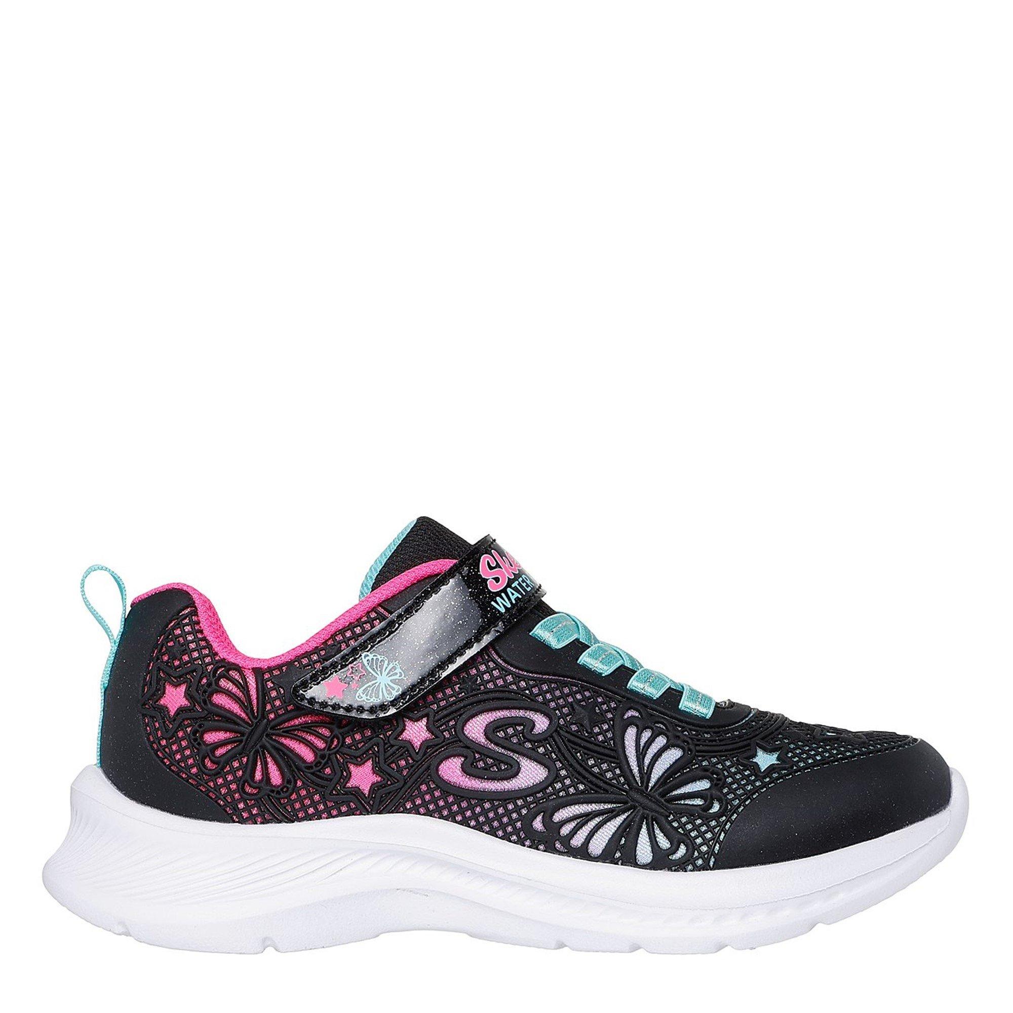 Black/Pink - Skechers - Flower Theme Kpu Water Repellent Sn Runners Girls - 3