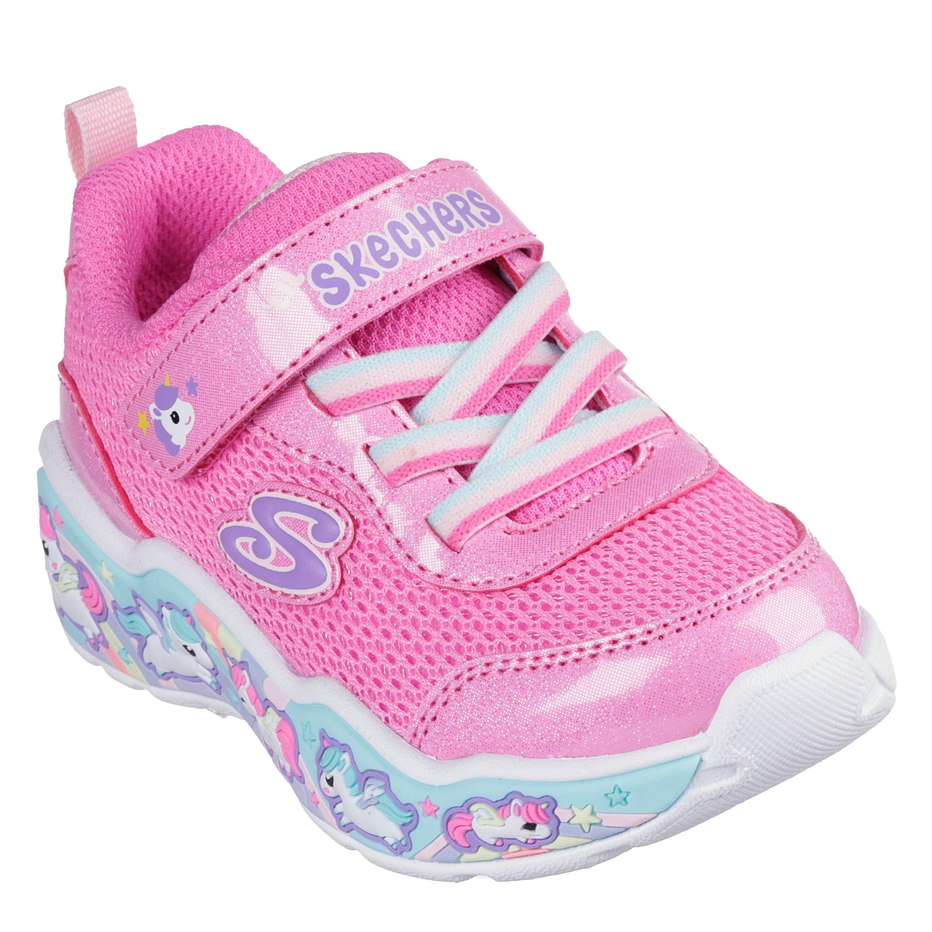 Pink - Skechers - Gore & Strap Thematic Wrap Sneaker Runners Girls - 3