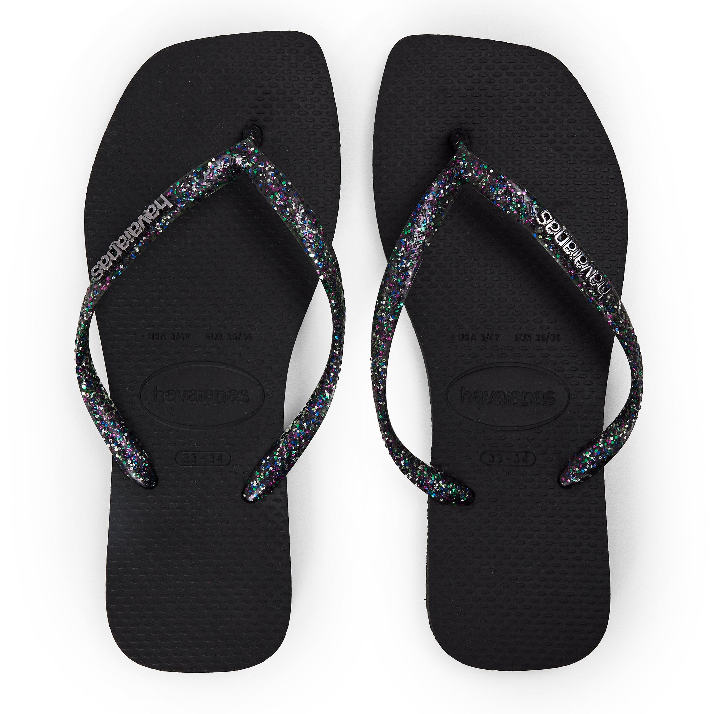 Black - Havaianas - Hav. Square Logo Metallic Black 33/ Flip Flops Girls - 4